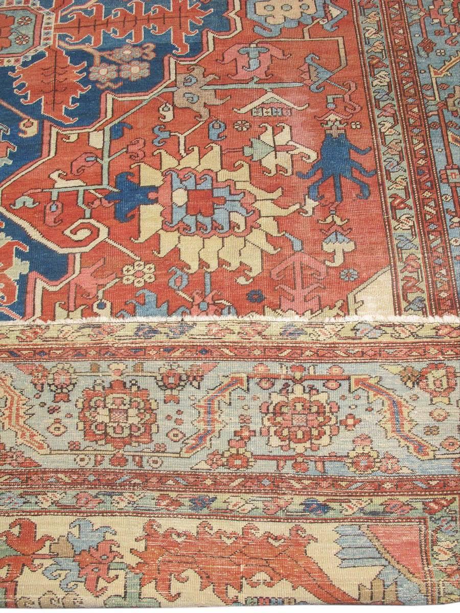 Late 19th Century Red and Blue Indigo Serapi Carpet In Excellent Condition In San Francisco, CA