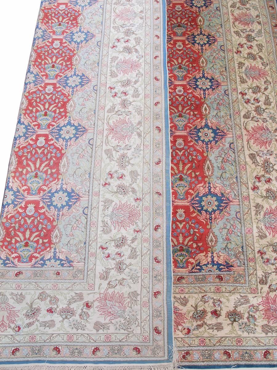 Turkish Mid 20th Century Red Kayseri Silk Rug with Potted Flowers