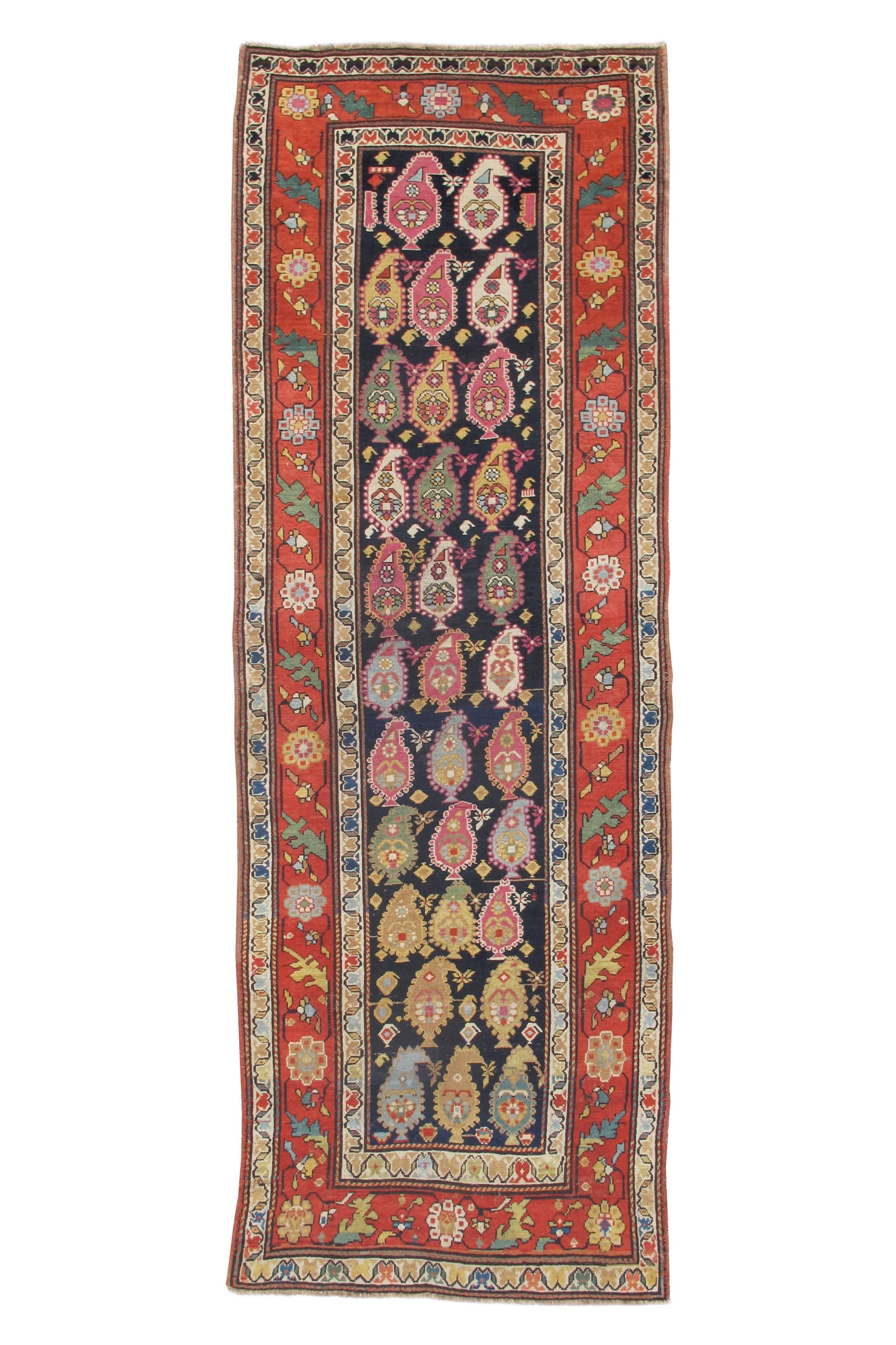 Hand-Woven Late 19th Century Red and Indigo Karabagh Rug with Paisleys