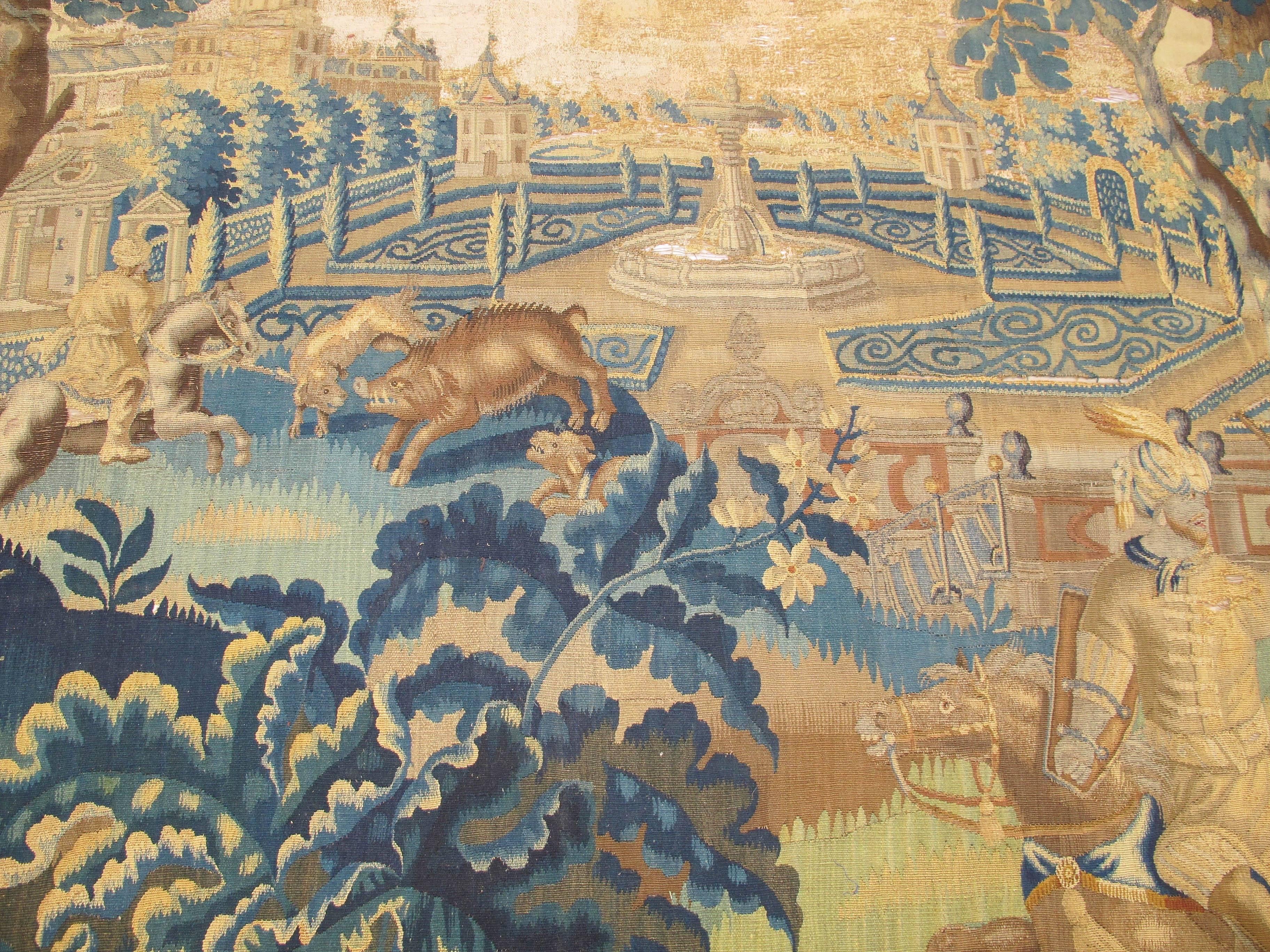 Hand-Woven French Verdure Tapestry For Sale