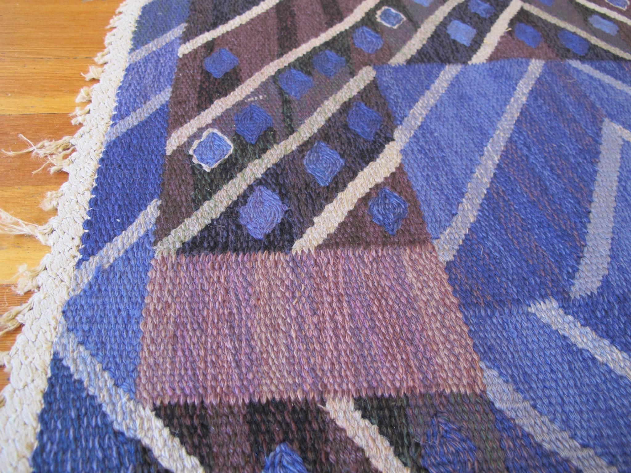 Hand-Woven Mid 20th Century Blue Marta Maas-Fjetterström Rug