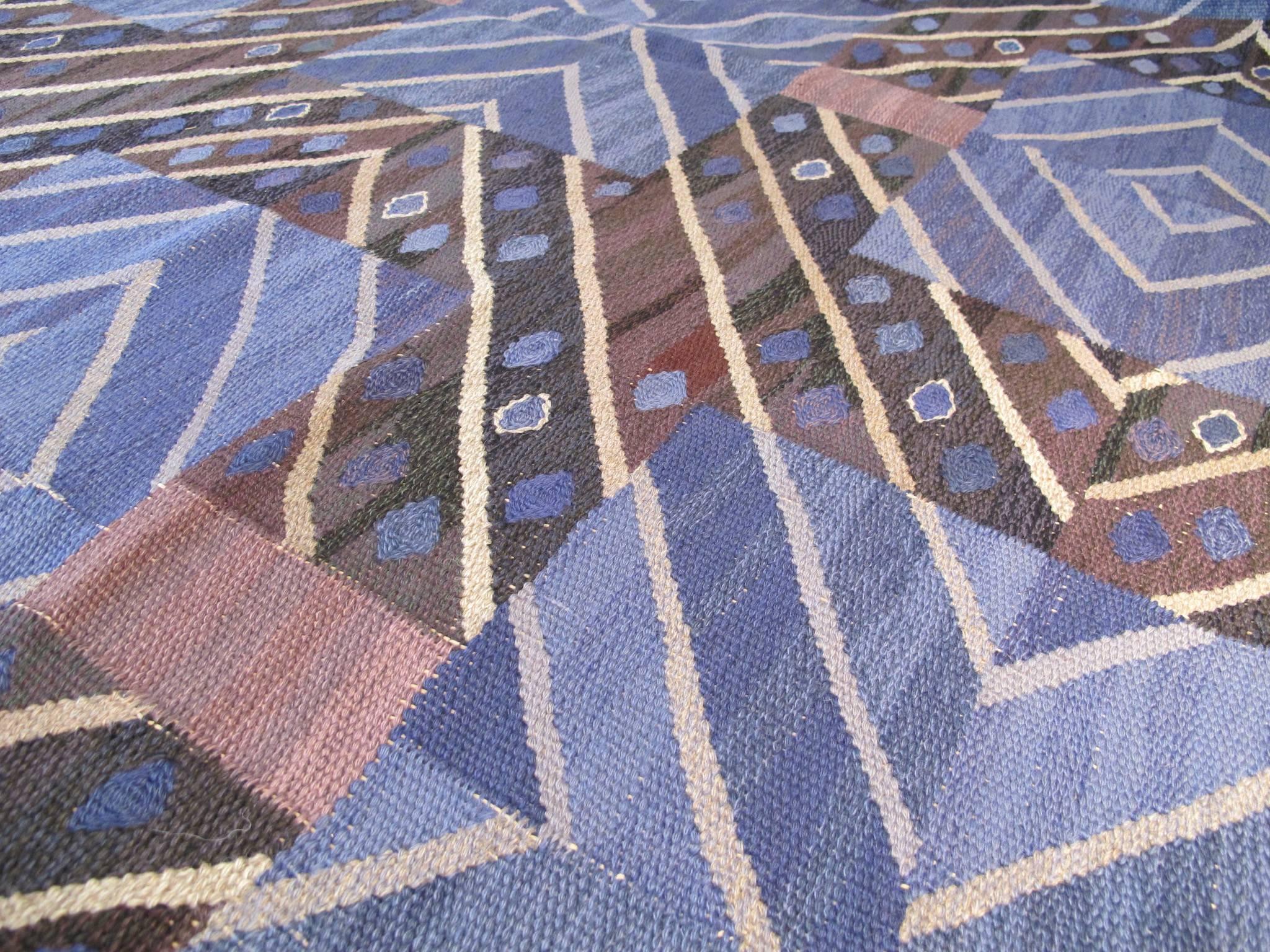 Wool Mid 20th Century Blue Marta Maas-Fjetterström Rug