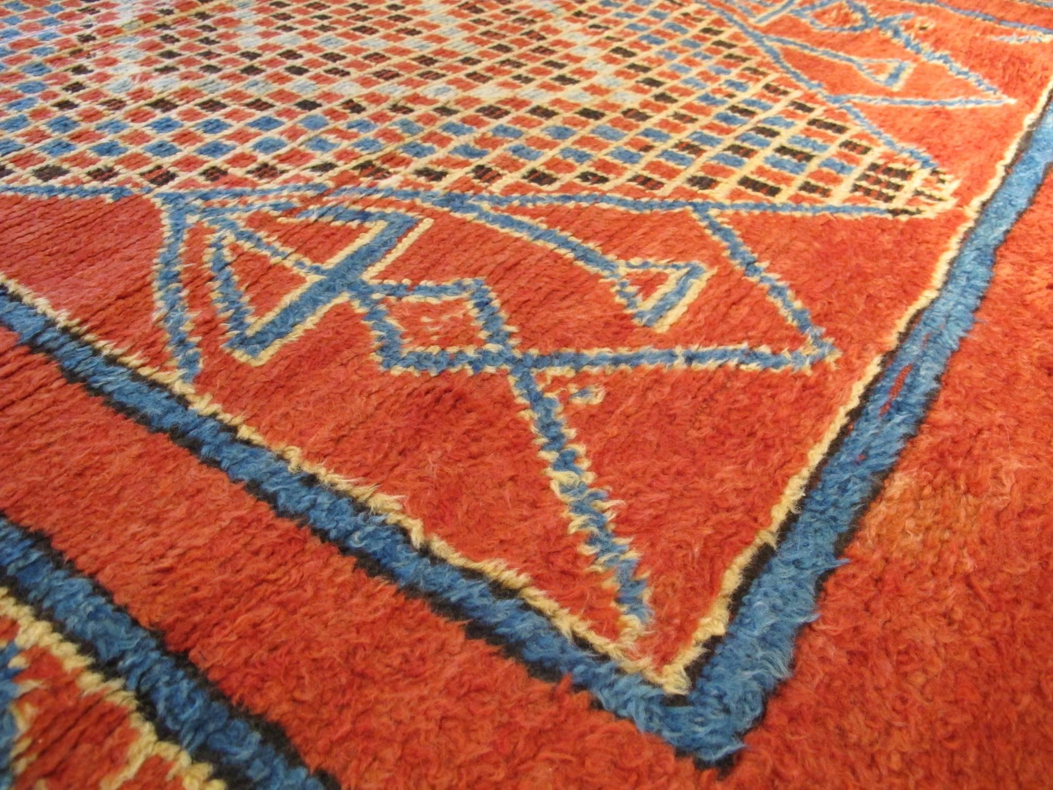 Wool Late 19th Century Moroccan Corridor Carpet with Madder Red Ground