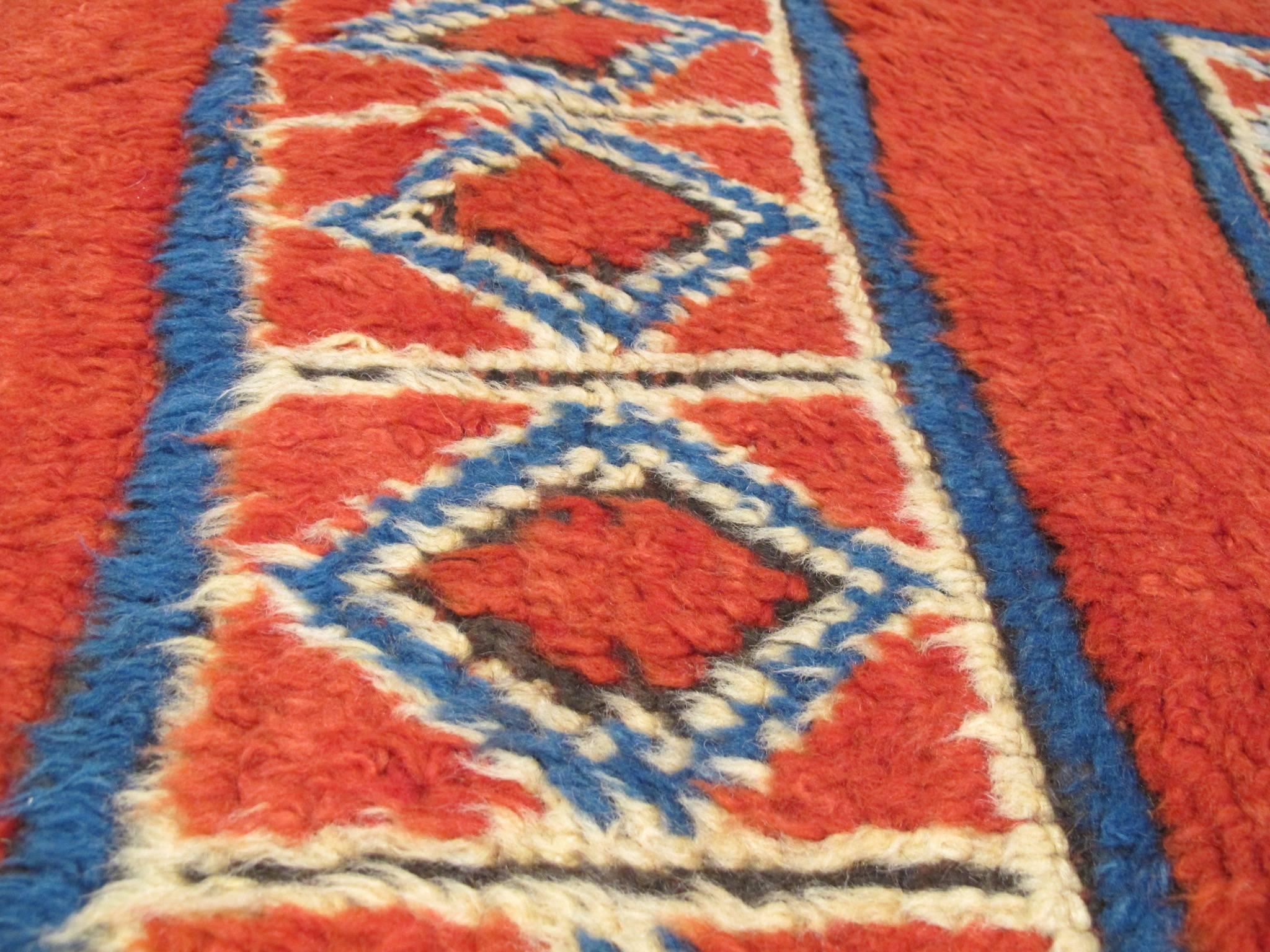Hand-Woven Late 19th Century Moroccan Corridor Carpet with Madder Red Ground