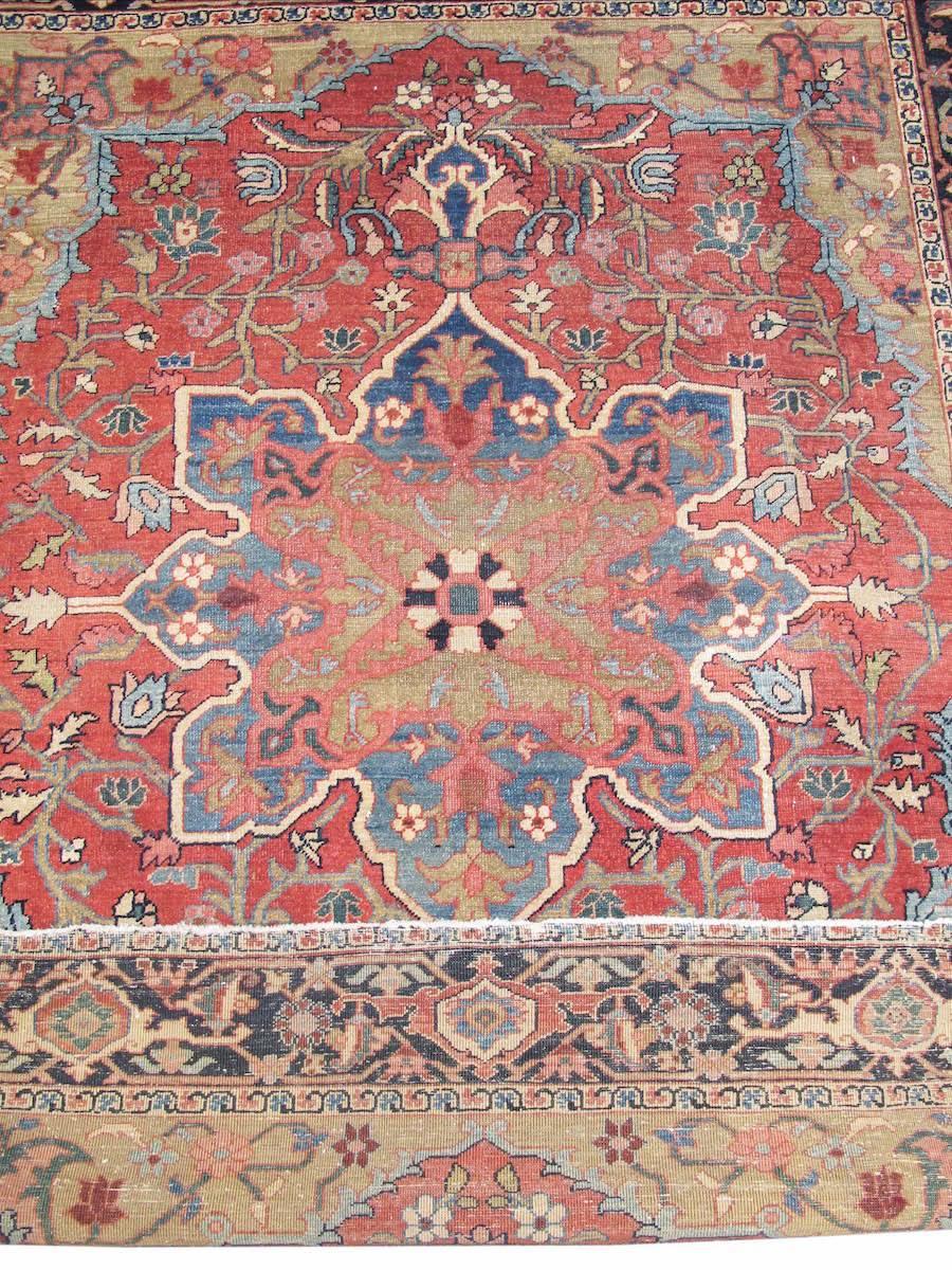 Persian Late 19th Century Finely Woven Small-Format Serapi Carpet with Red Ground
