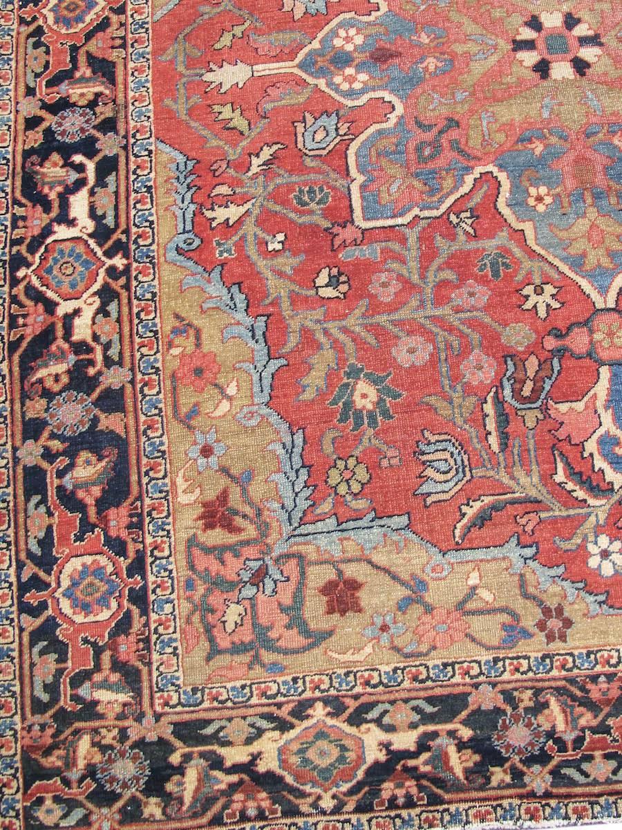 Hand-Knotted Late 19th Century Finely Woven Small-Format Serapi Carpet with Red Ground