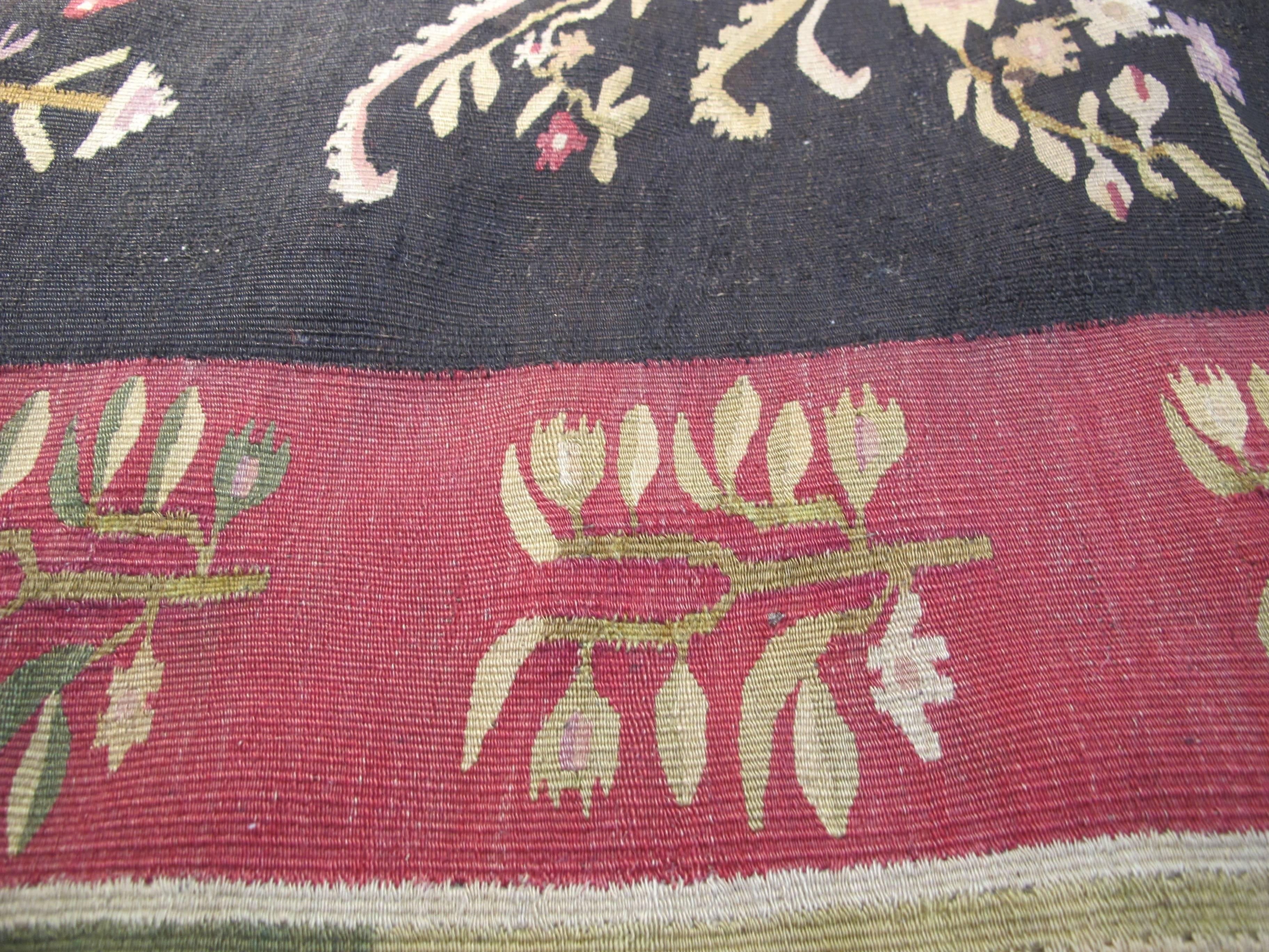 Mid 19th Century Outstanding Floral Bessarabian Kilim with Light Green Border For Sale 1