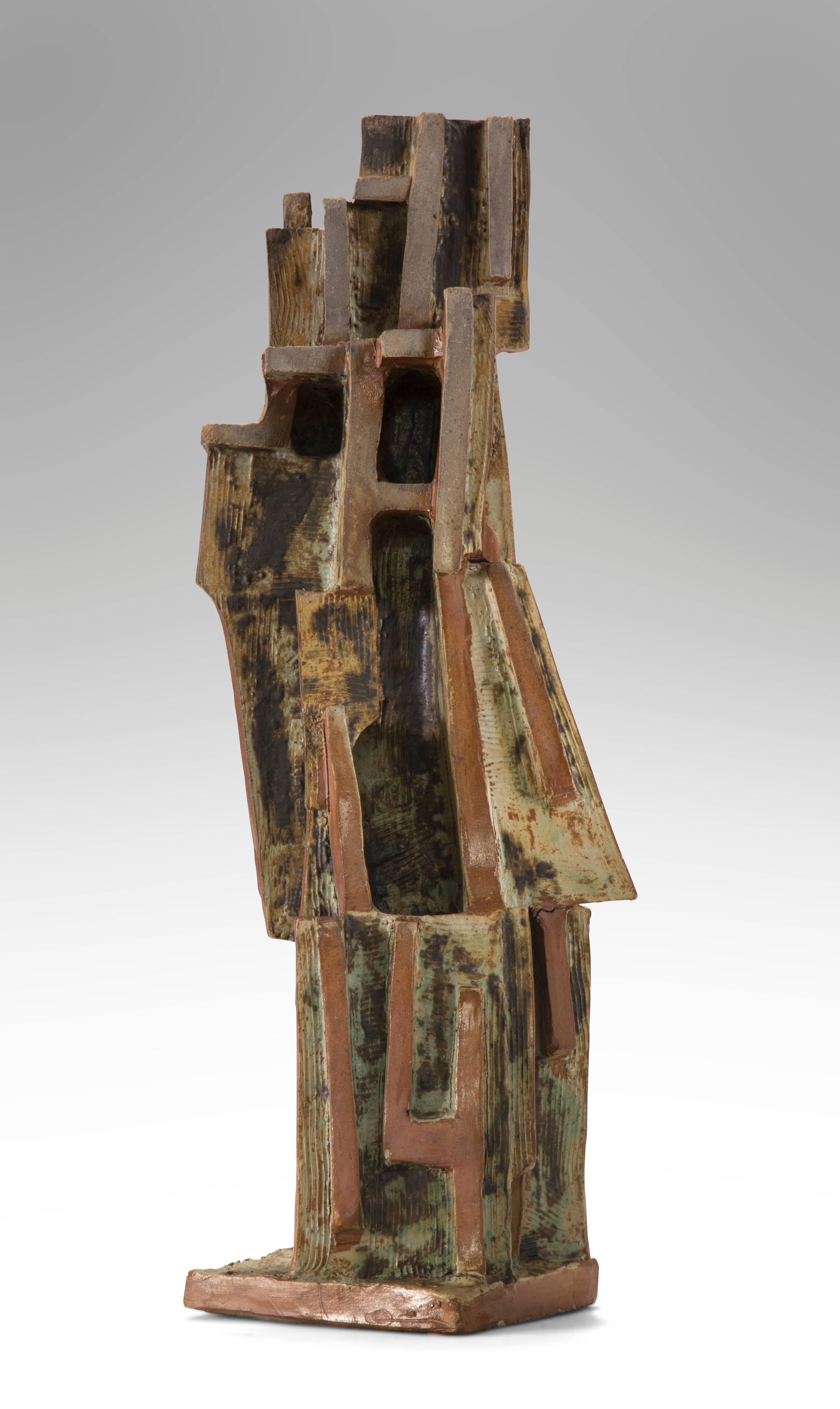 Vassil Ivanoff, Large French Architectural Partially Glazed Stoneware Sculpture In Good Condition For Sale In New York, NY
