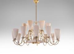 Paavo Tynell for Lightolier, Large and Rare 19 Light Brass Chandelier