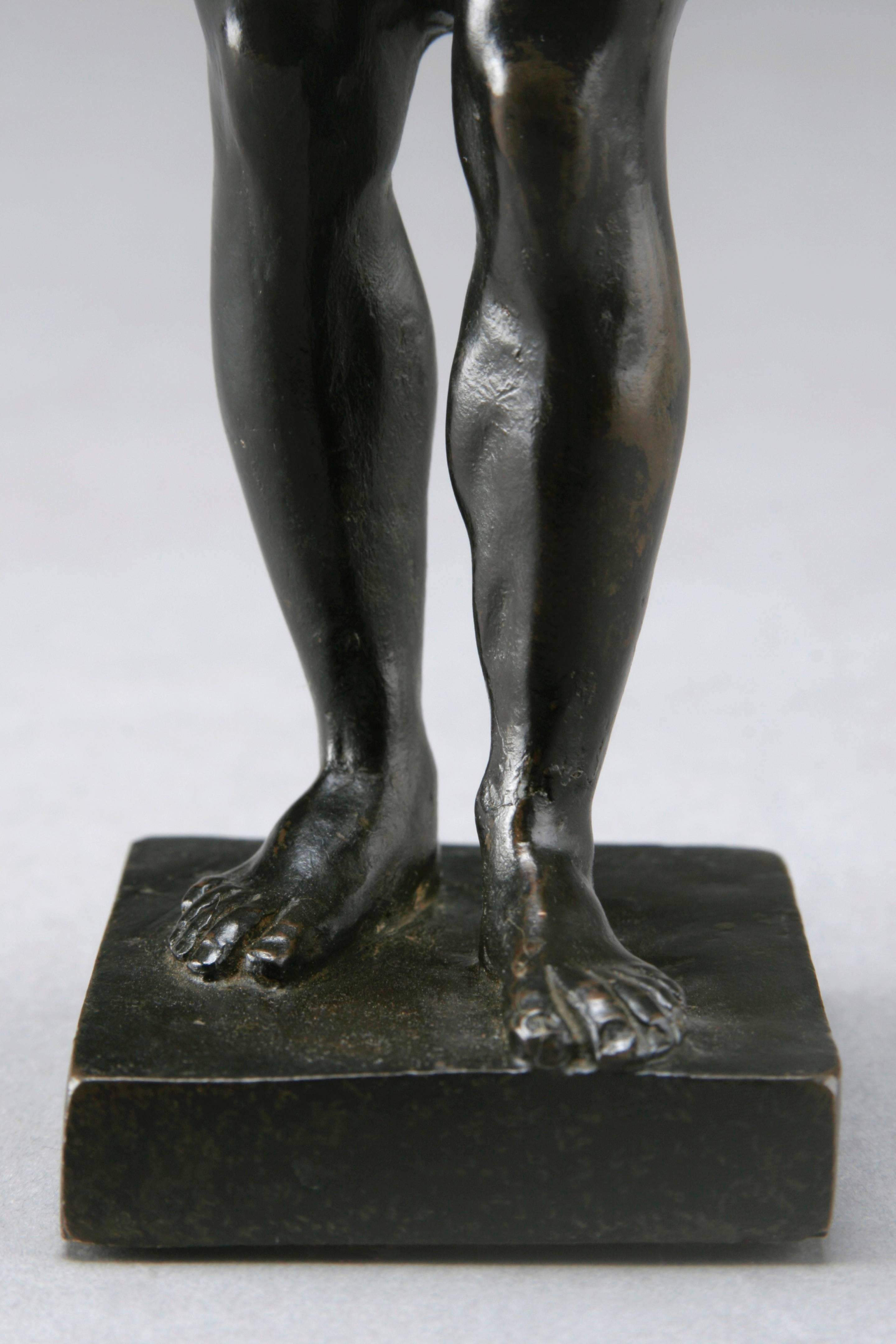 Pair of Patinated Bronze Small Statues of Antinous (Europäisch) im Angebot