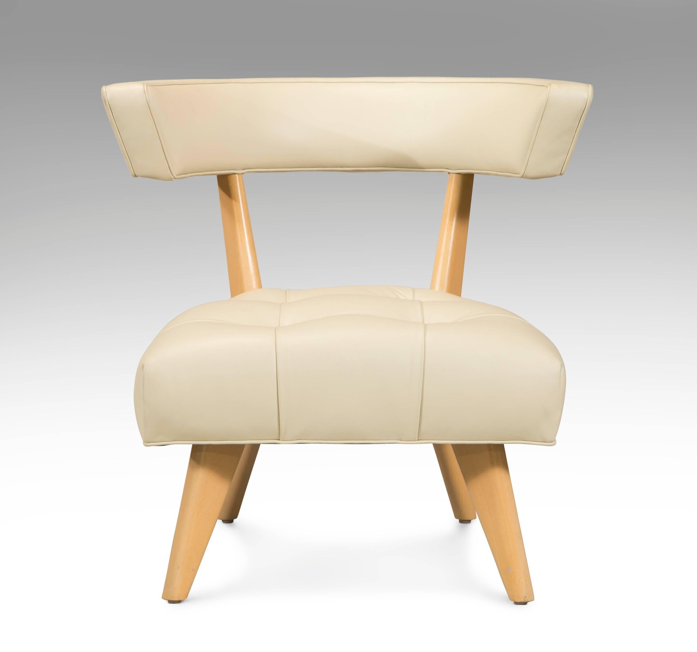 Mid-Century Modern Billy Haines, Pair of Blonde Glazed Wood and Ivory Upholstered Hostess Chairs For Sale