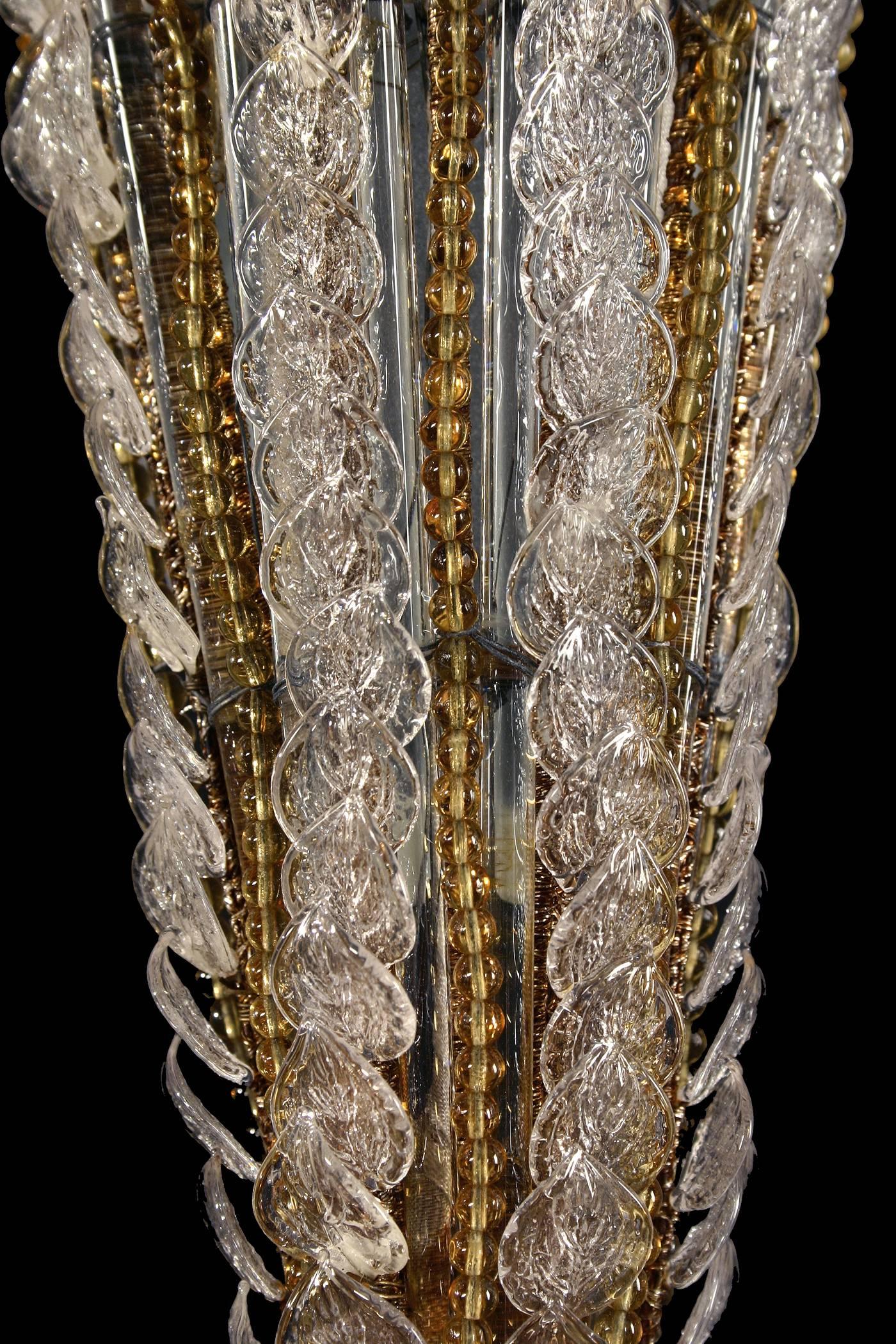 Marie Chauvel, Rare Pair of French Glass and Coiled Metal Plume Form Sconces In Good Condition In New York, NY