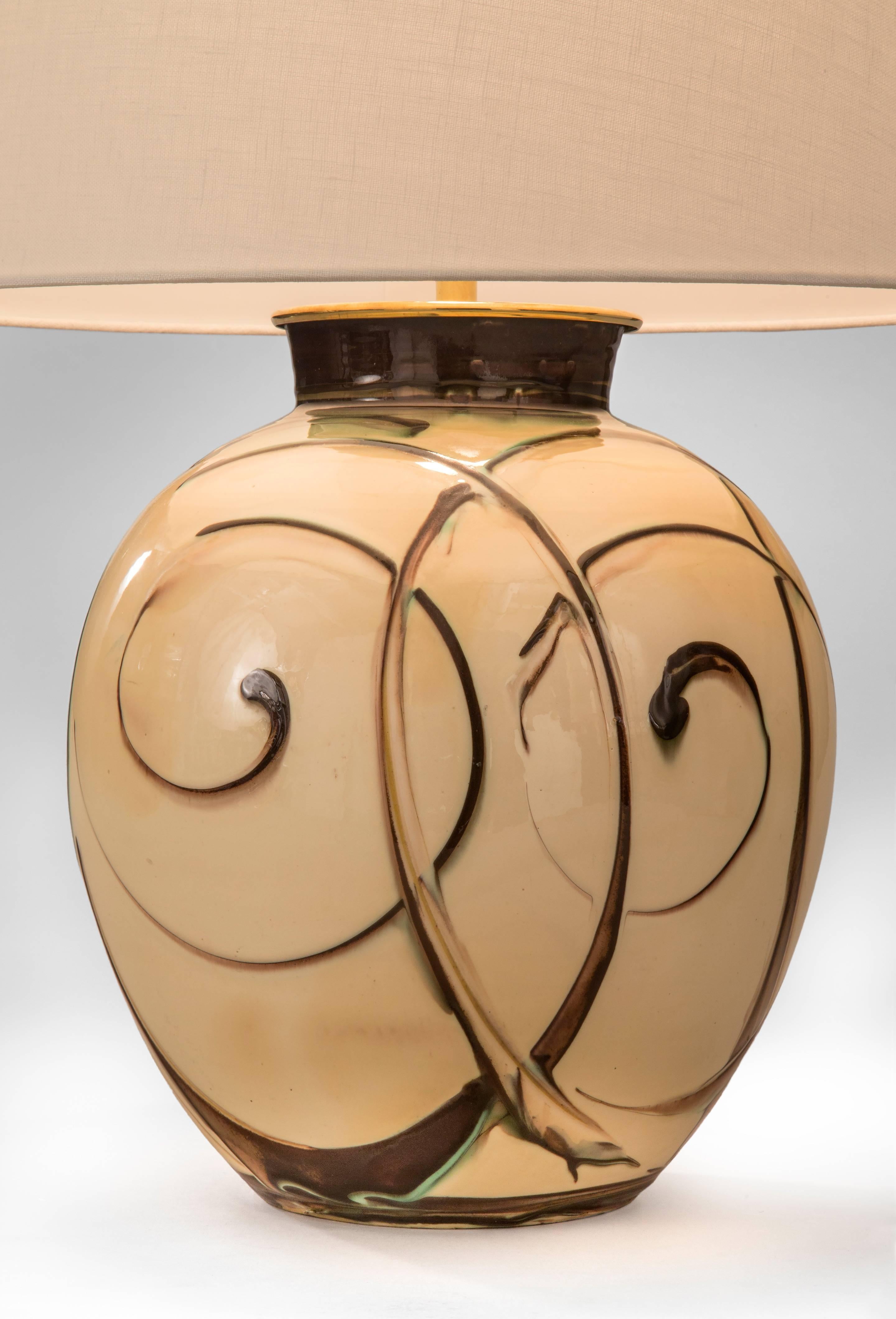 Modern Herman H.C. Kähler Glazed Ceramic Vase Turned into Lamp
