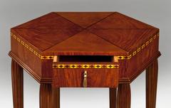 French Art Deco Ash and Bubinga Hexagonal Table With Drawer