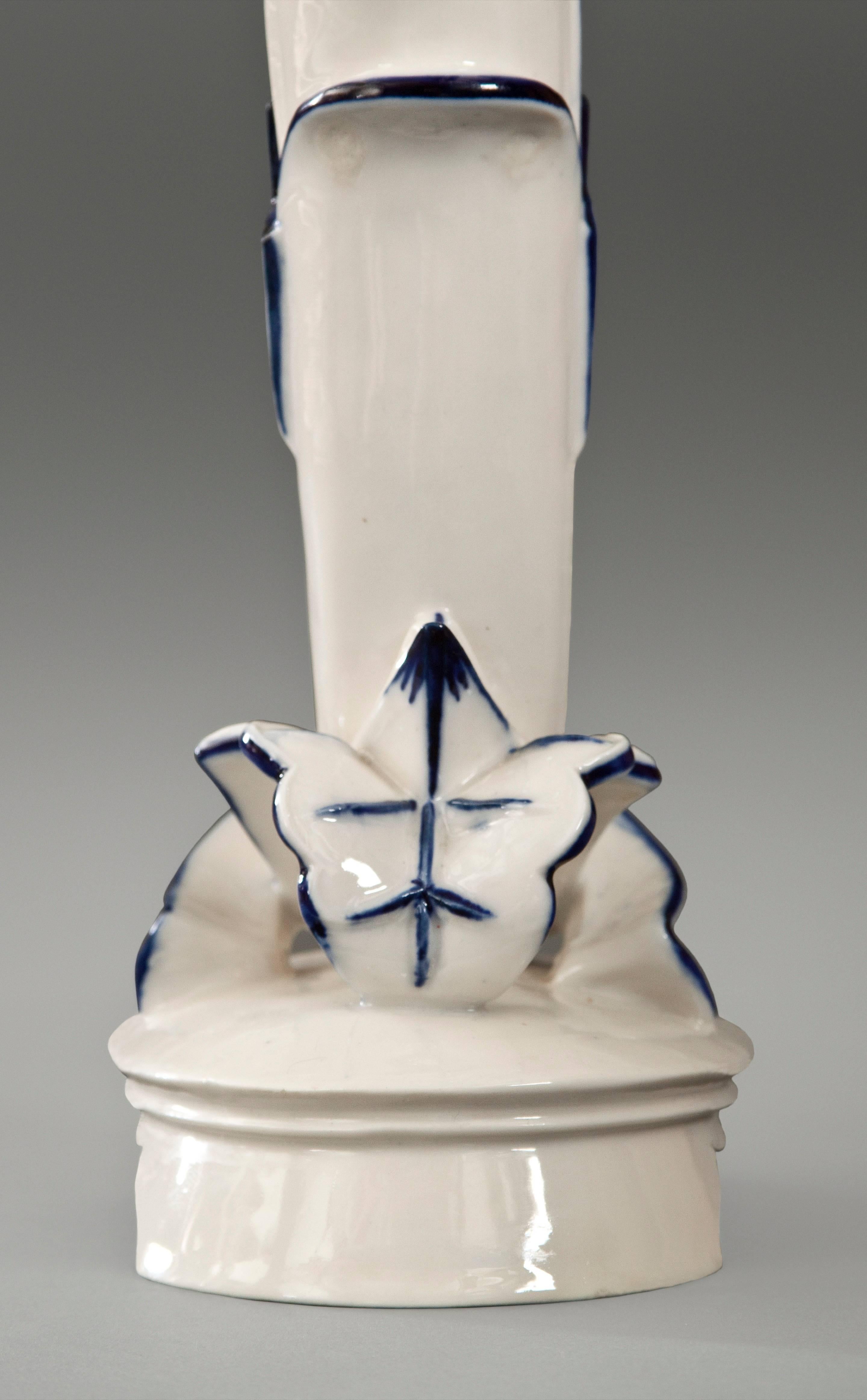 Art Deco Schwarzburg Werkstätten, Pair of Cobalt & Ivory Glazed Porcelain Candelabra
