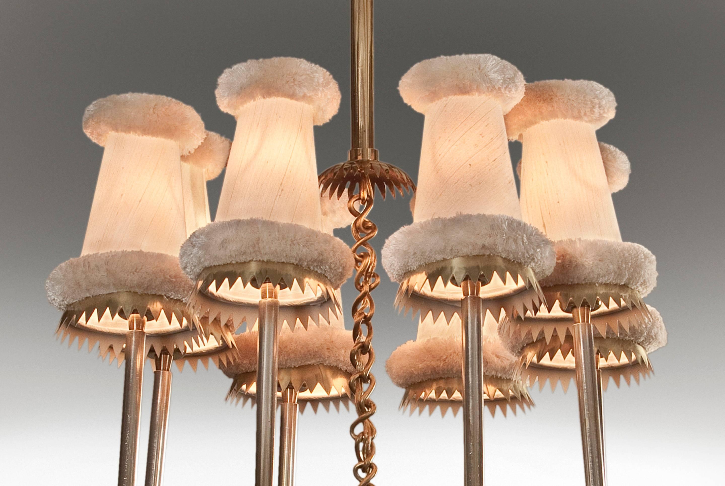 Mid-Century Modern Pietro Chiesa for Fontana Arte, Silvered and Gilt Brass 8 Light Chandelier For Sale