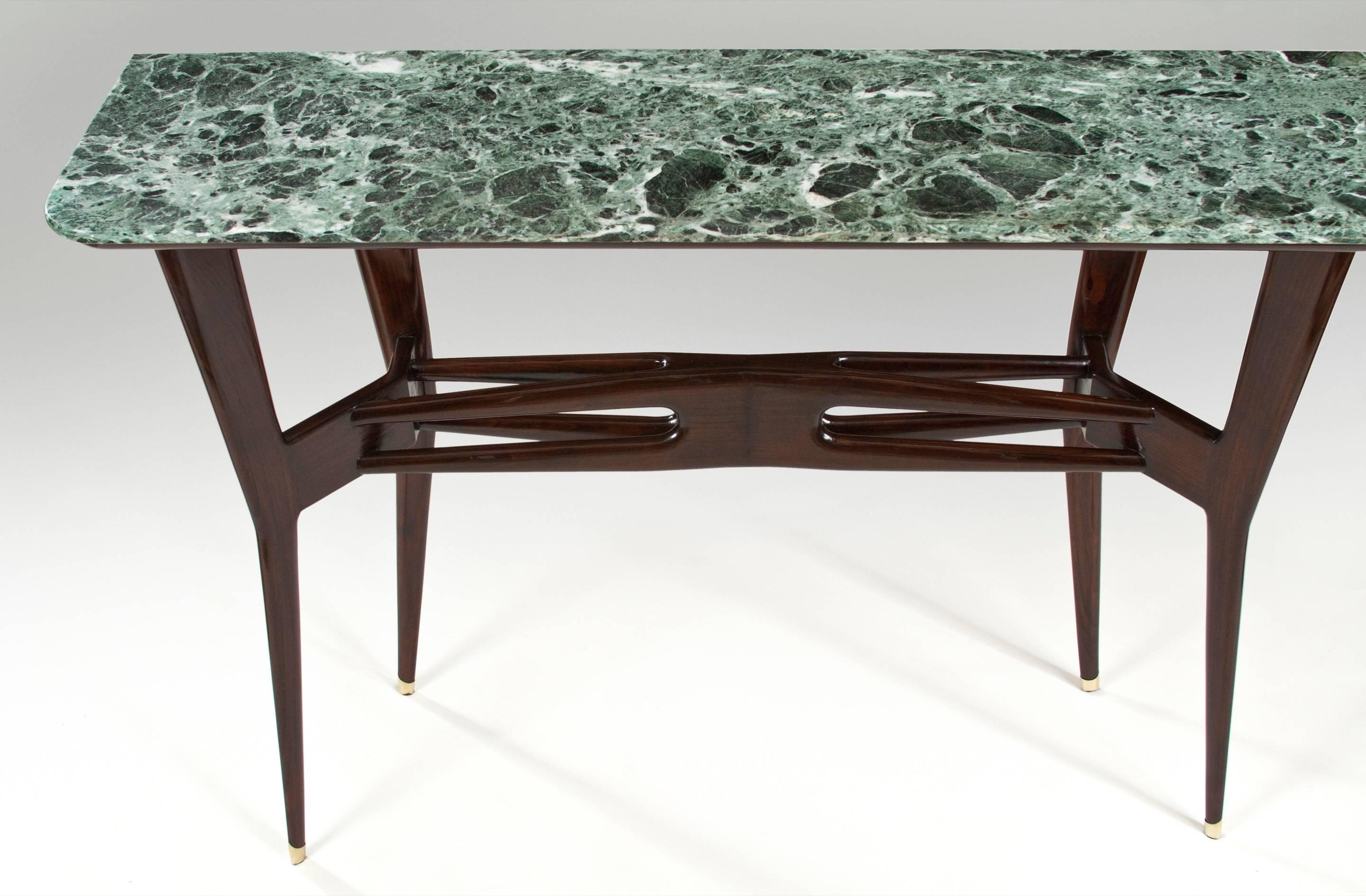 Modern Italian Ebonzed Wood and Marble Topped Console Table, Mid 20th Century