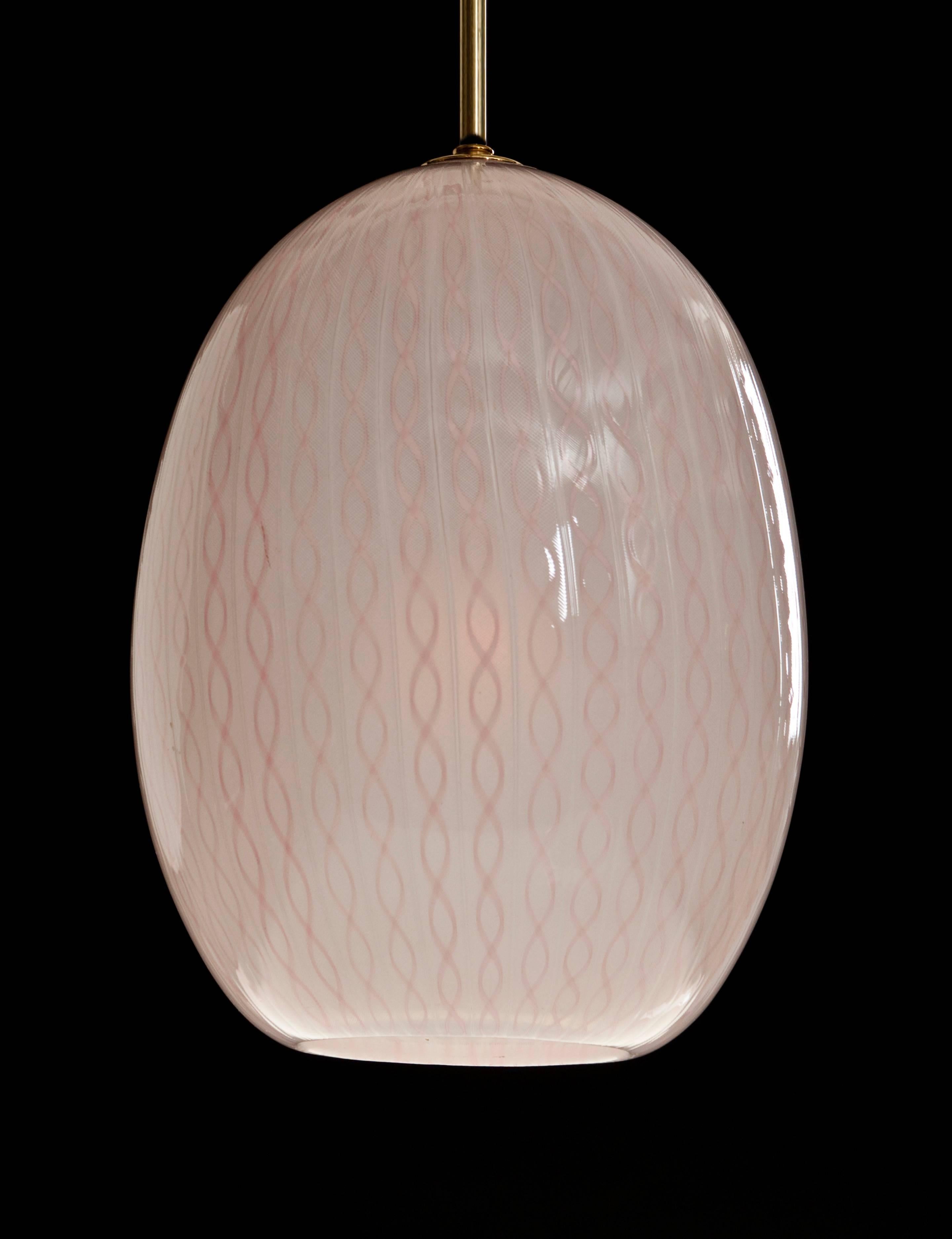 Italian Venini, Murano Pink Filigrana Glass Pendent Chandelier
