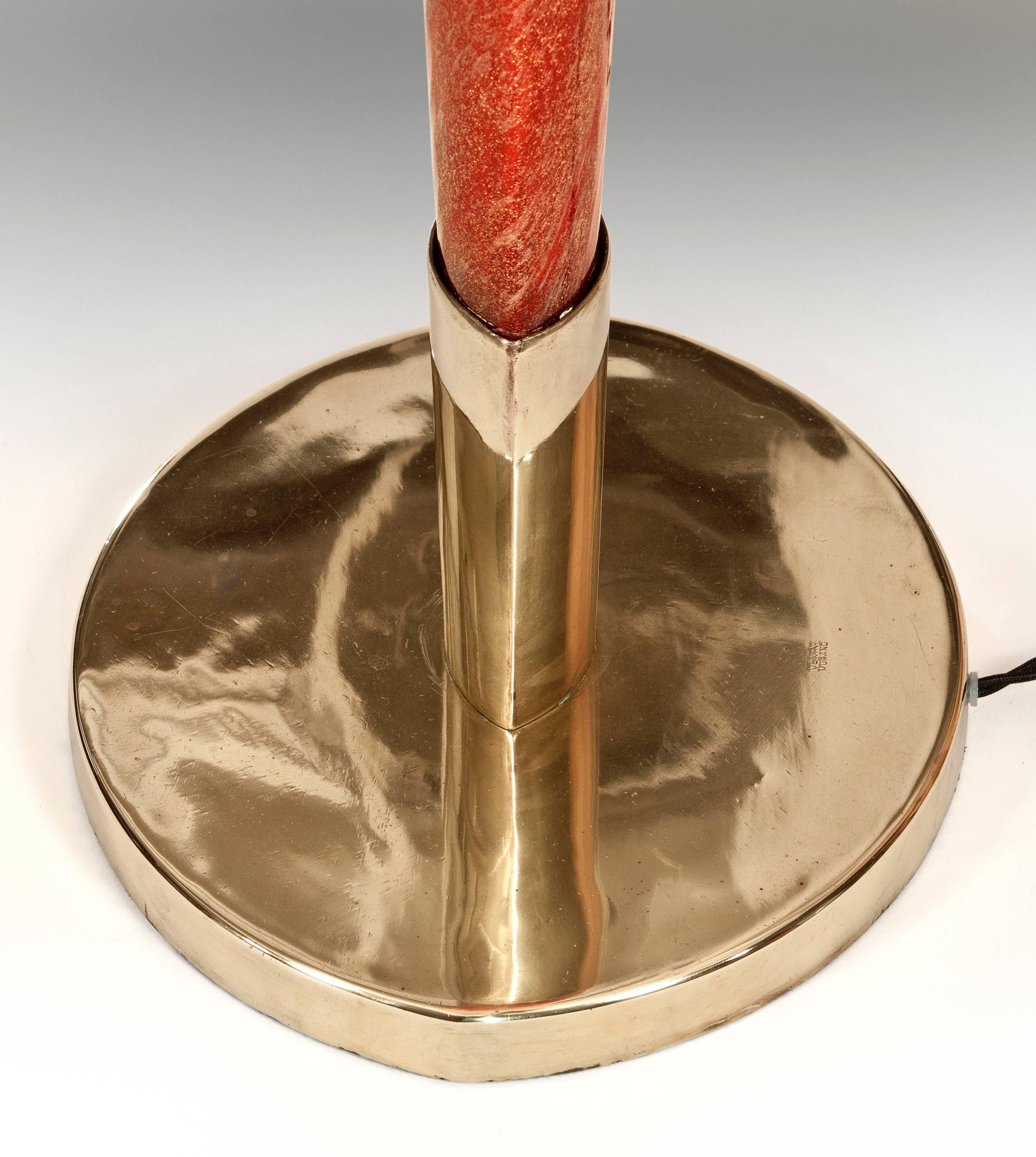 Italian Tomaso Buzzi for Venini, Rare Laguna Glass and Brass Table Lamp, Model 505