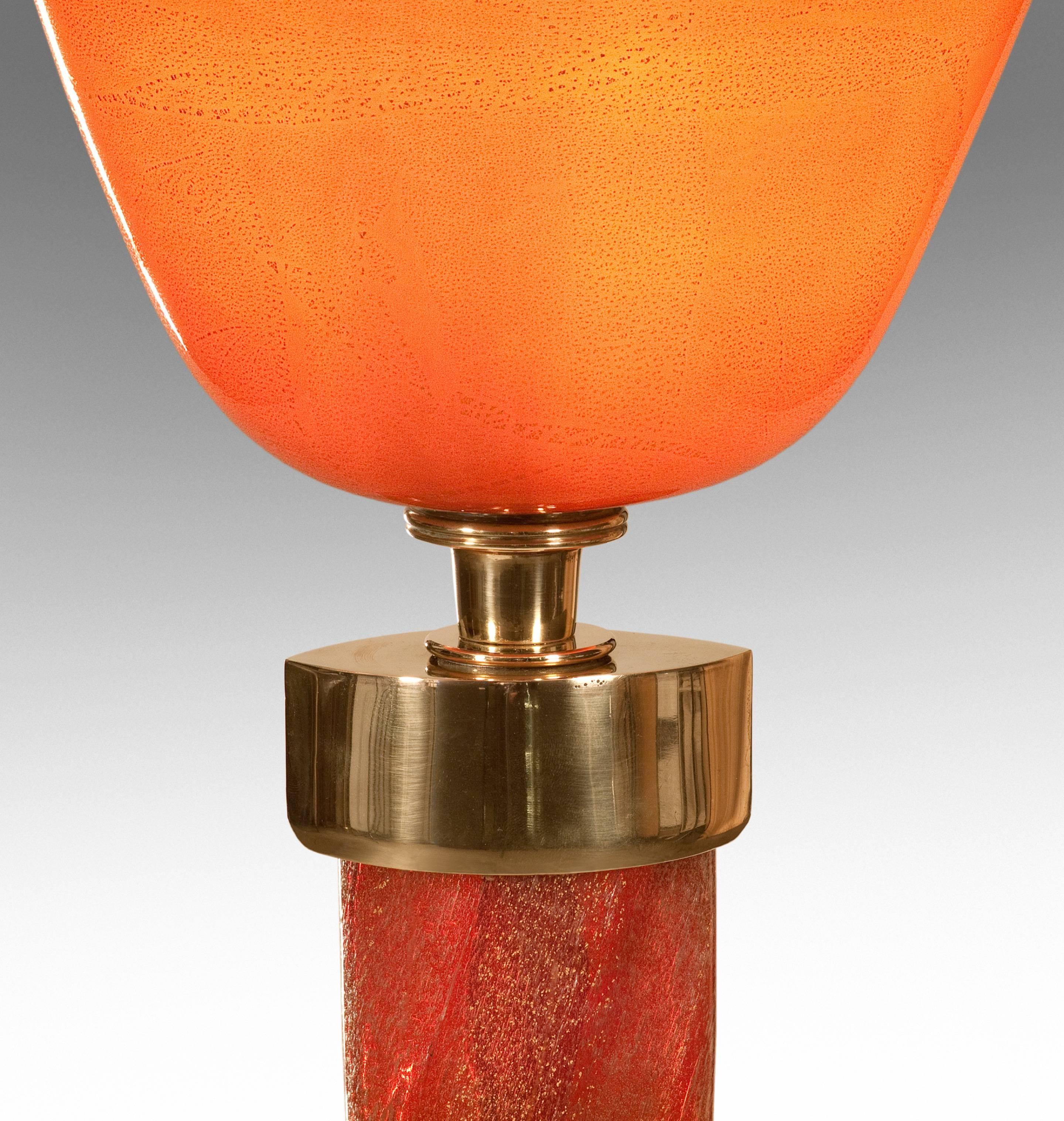 Modern Tomaso Buzzi for Venini, Rare Laguna Glass and Brass Table Lamp, Model 505