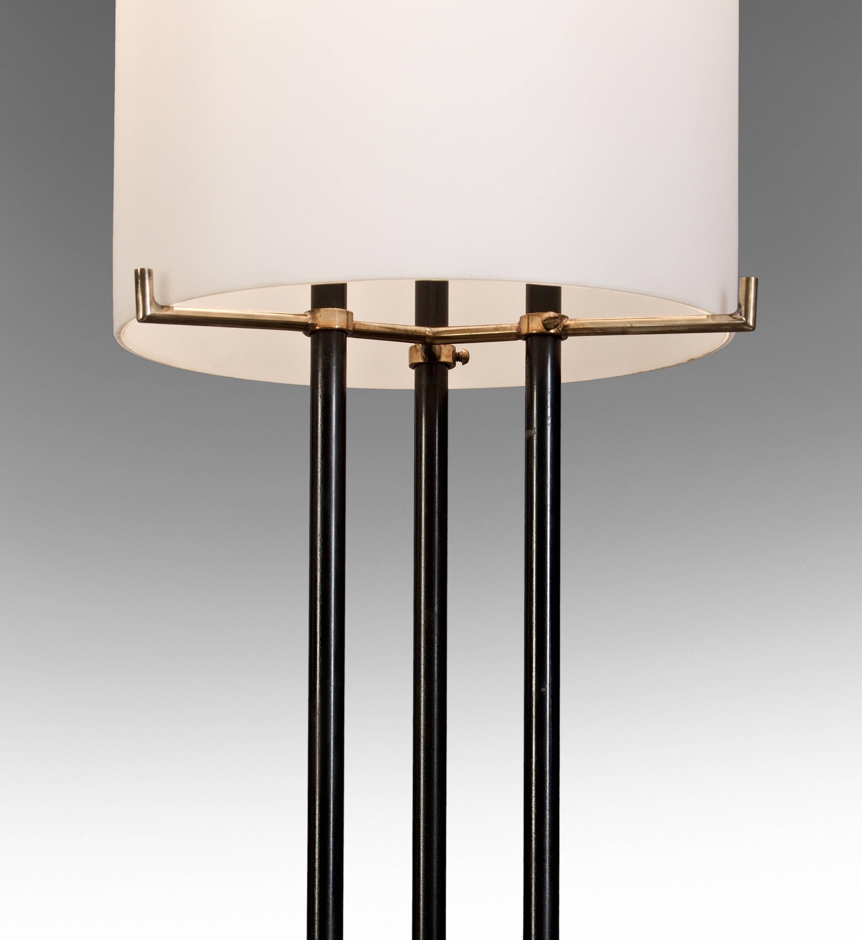 Mid-Century Modern Stilnovo, Italian Frosted Glass, Marble and Metal Floor Lamp