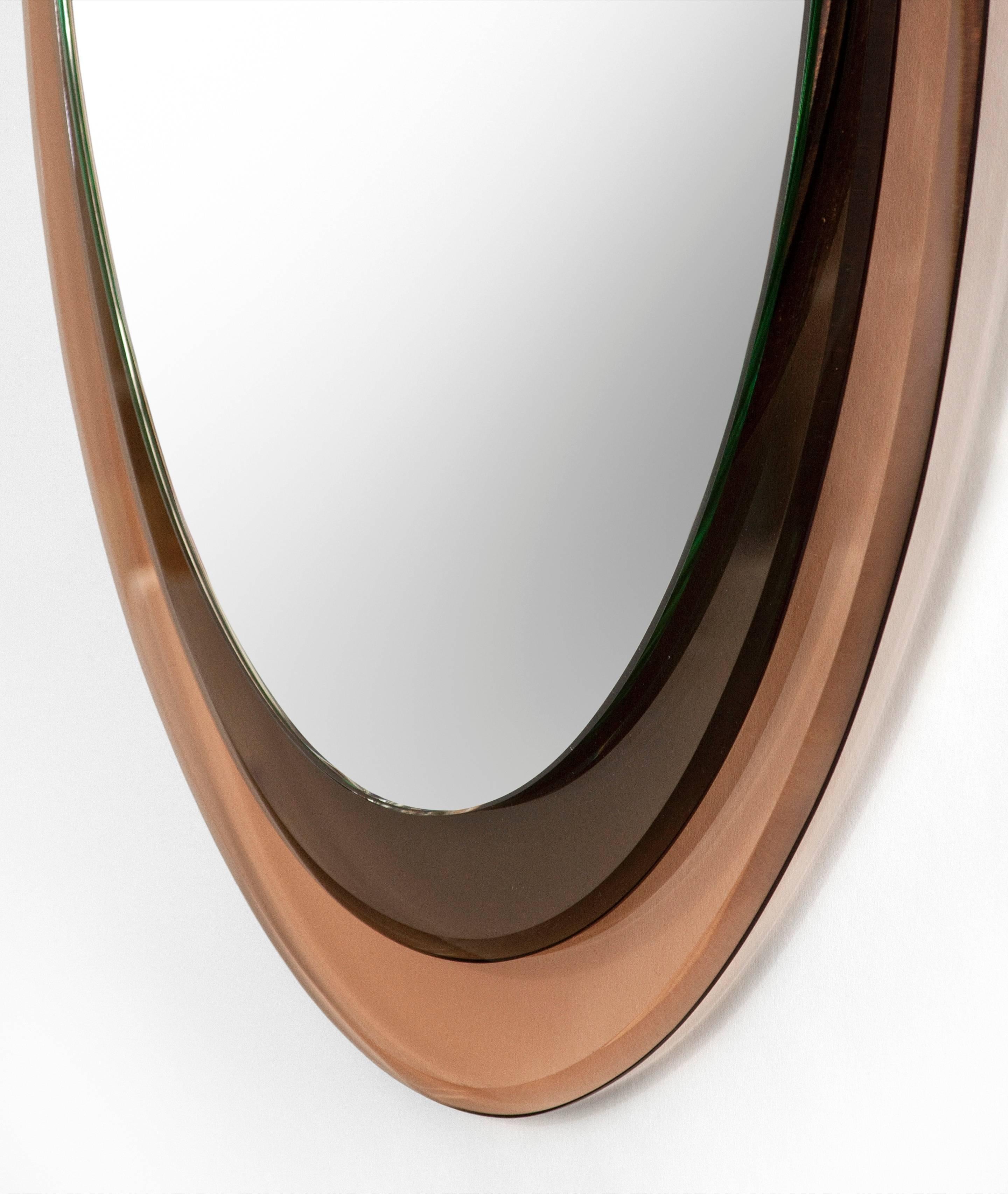 Italian Max Ingrand for Fontana Arte, Two Color Glass Framed Mirror, Model 2046