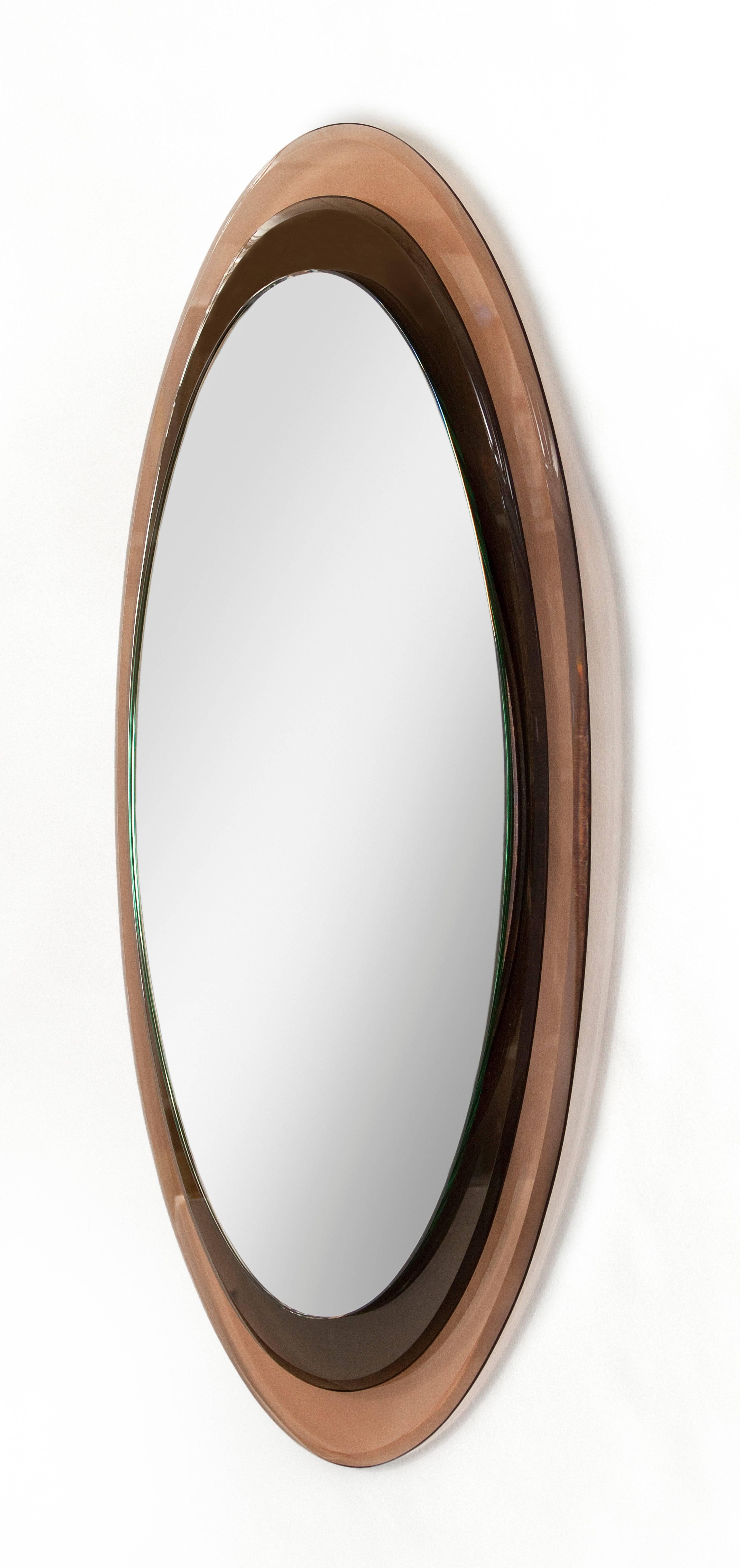 Max Ingrand for Fontana Arte, Two Color Glass Framed Mirror, Model 2046 In Good Condition In New York, NY
