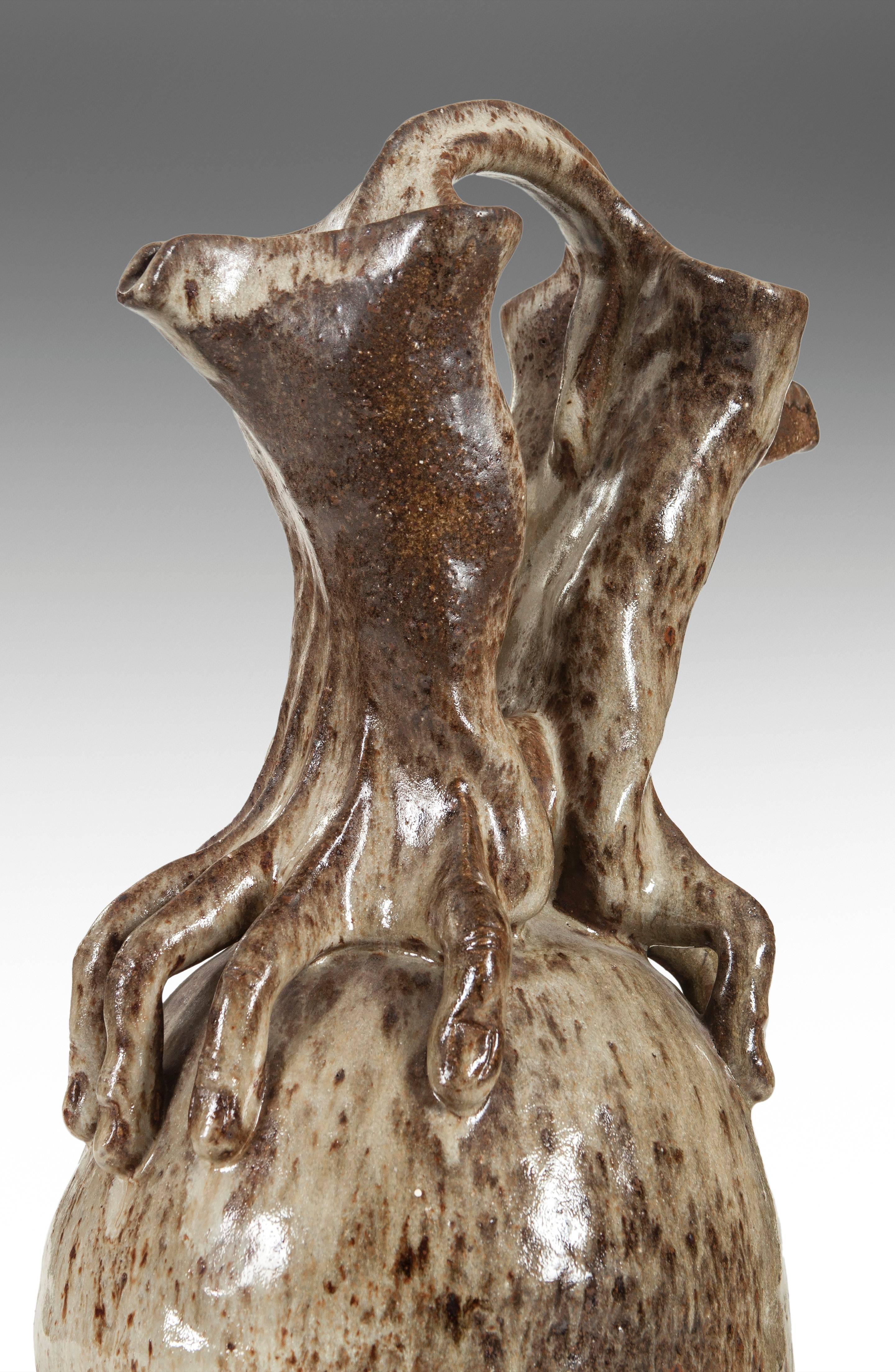 French A Glazed Stoneware Anthropomorphic Vase / Pitcher