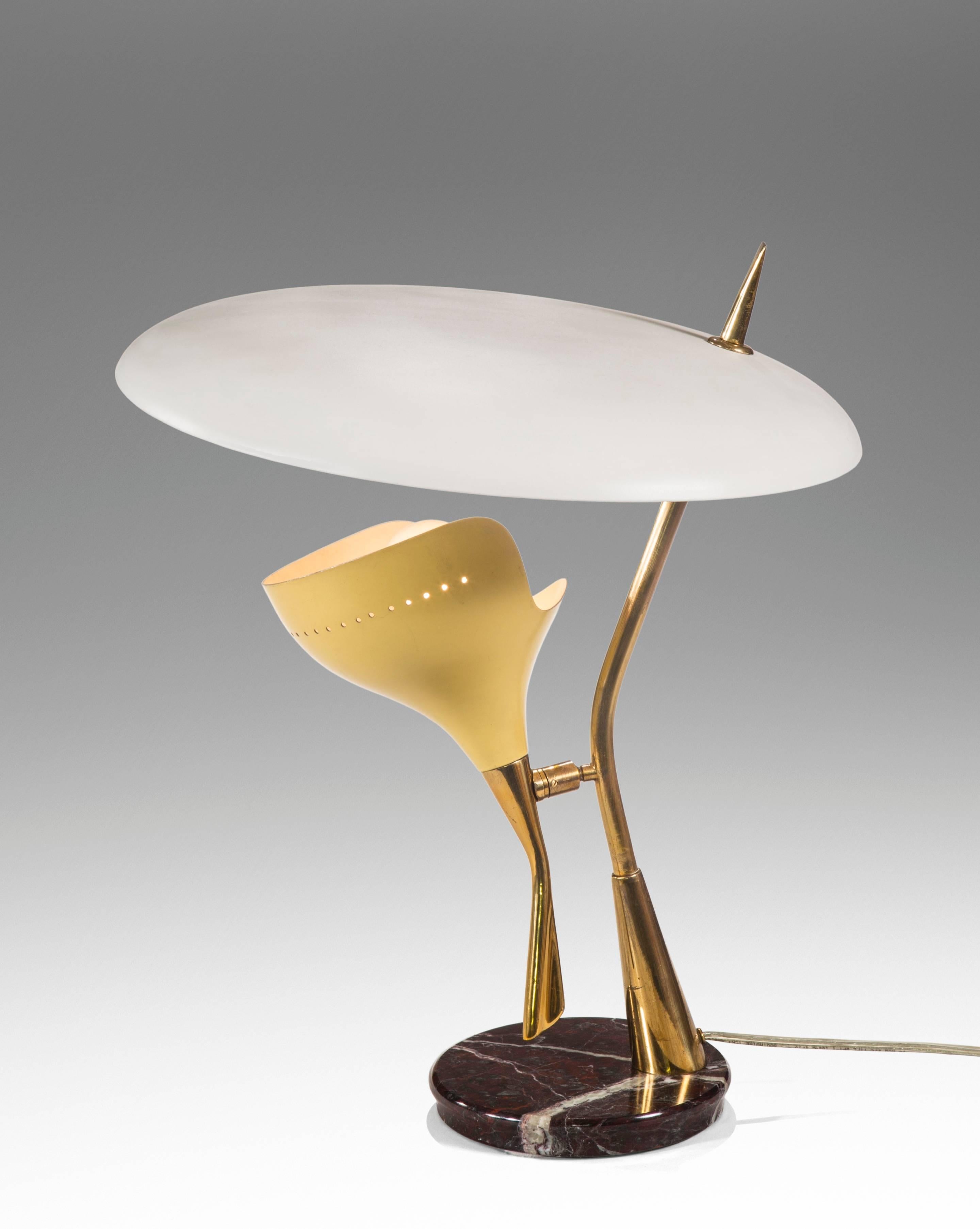 Lumen, Italian Painted Metal, Marble, and Brass Table Lamp In Good Condition For Sale In New York, NY