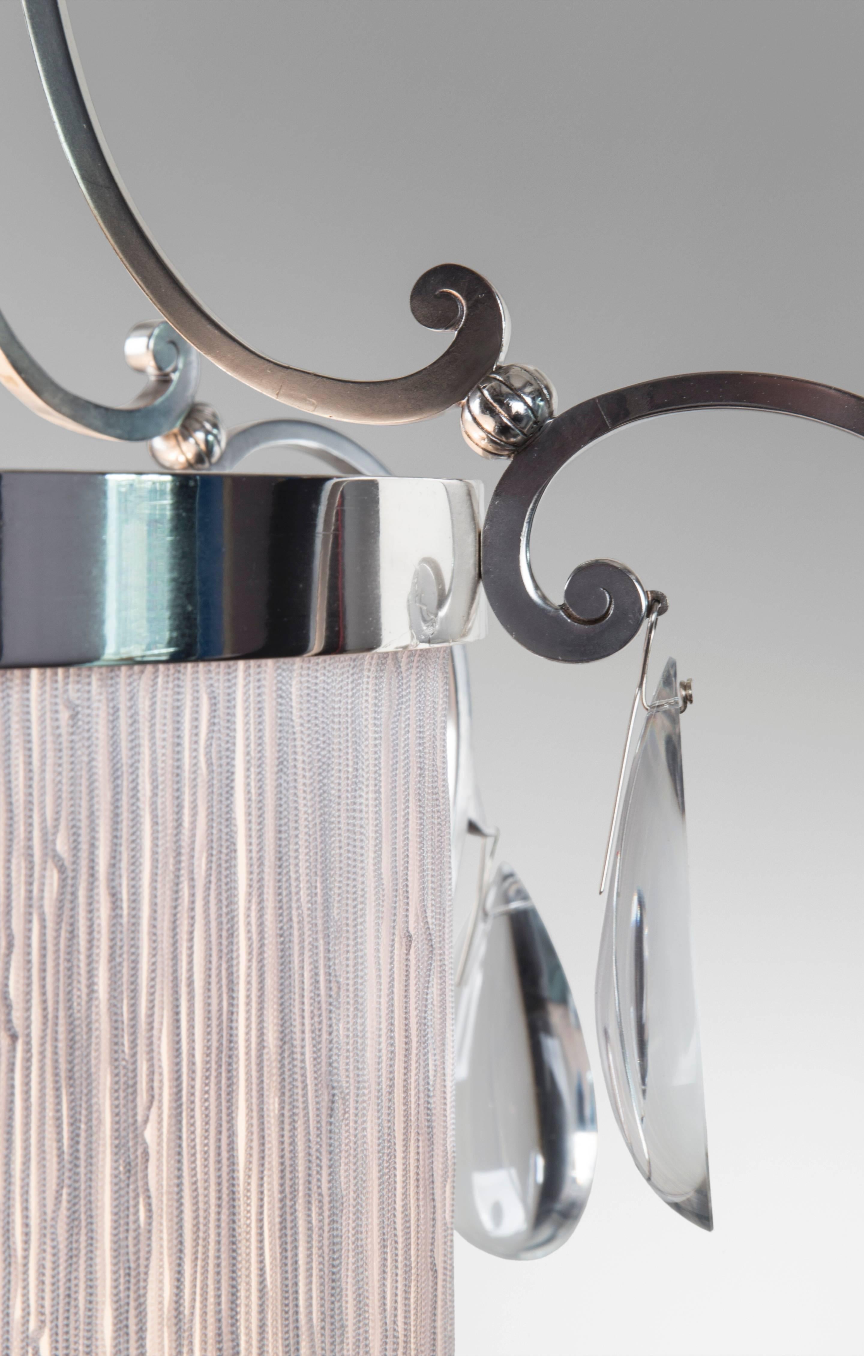 Elis Bergh, Swedish Silvered Brass, Silk and Glass Chandelier / Lantern im Zustand „Gut“ im Angebot in New York, NY