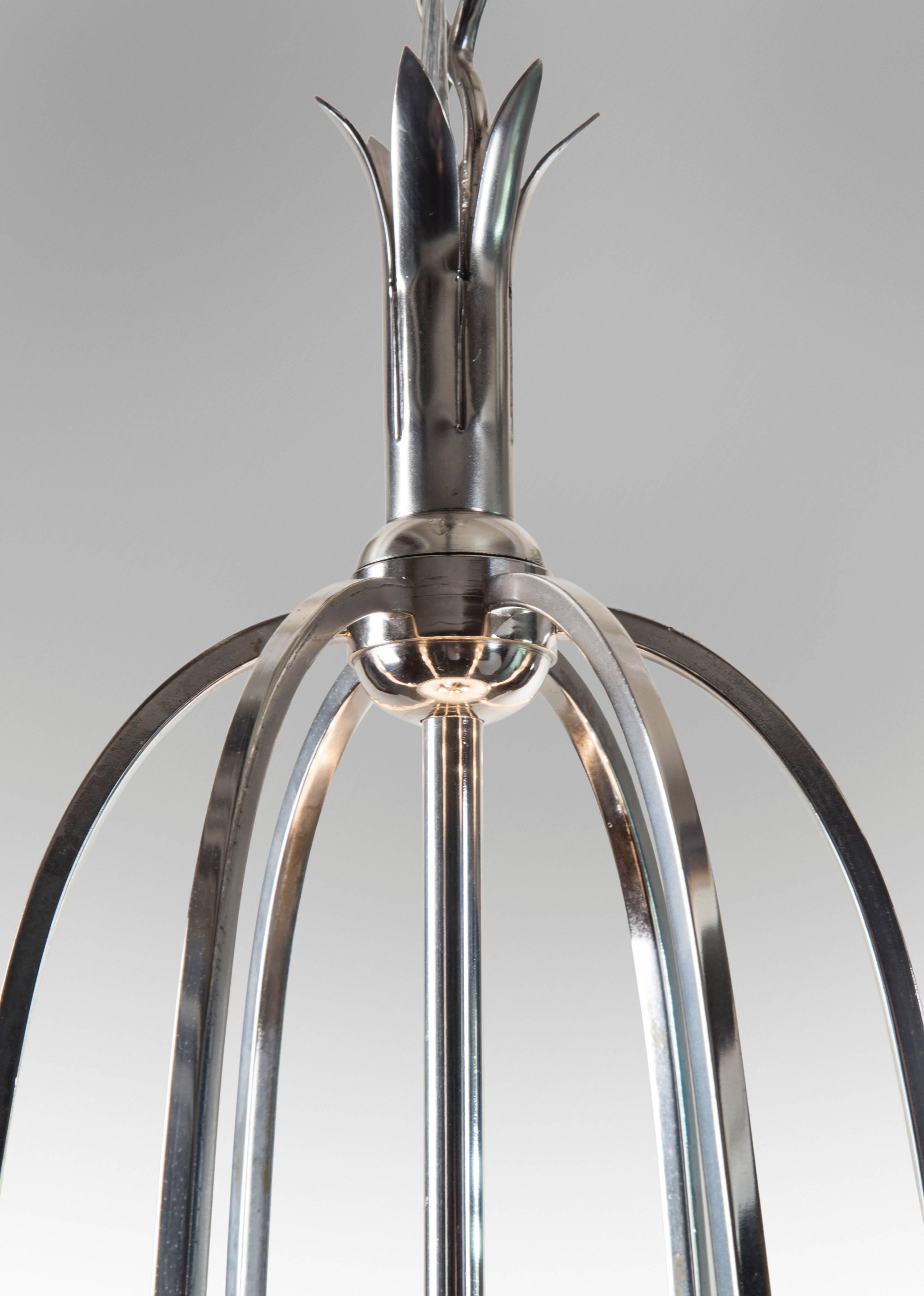 Elis Bergh, Swedish Silvered Brass, Silk and Glass Chandelier / Lantern (Schwedisch) im Angebot