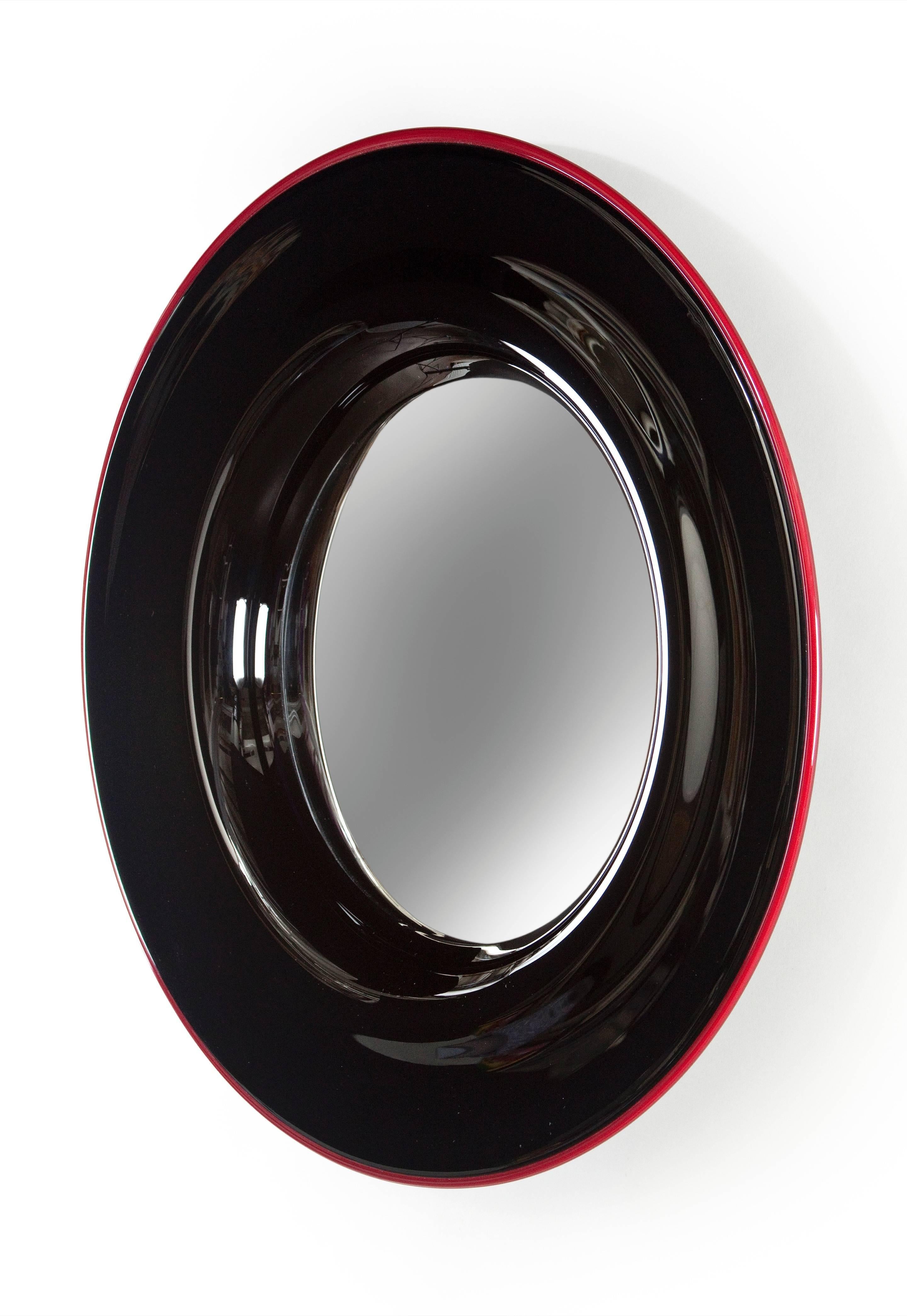 Modern Vistosi, Rare Murano Red and Black-Violet Glass Circular Mirror