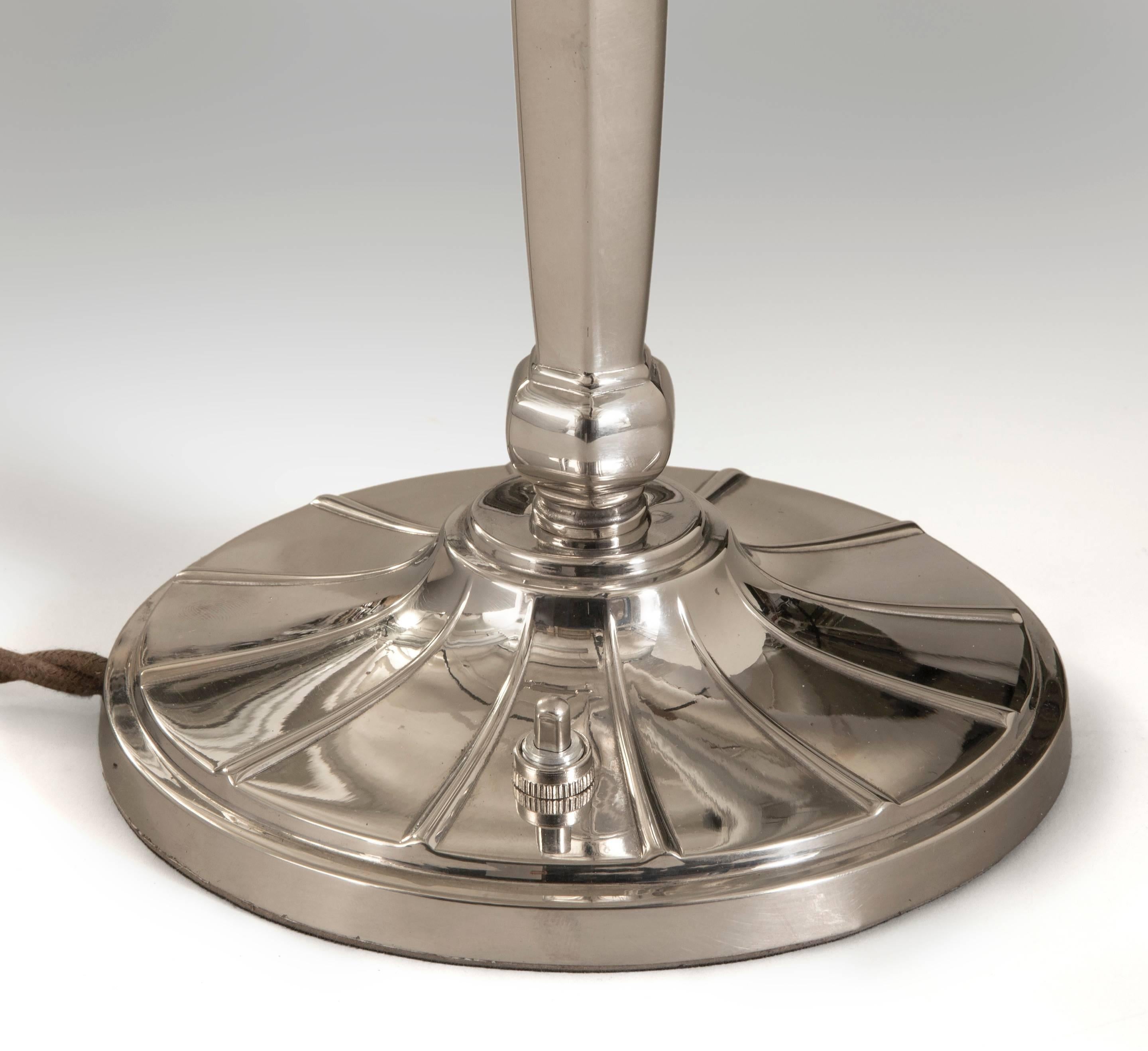 Art Deco C.G. Hallberg, Small Swedish Grace Period Silvered Brass Table Lamp