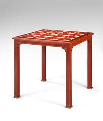 Hanna Krazeisen, Rare German Ceramic Tile, Red Lacquer and Gilt Table
