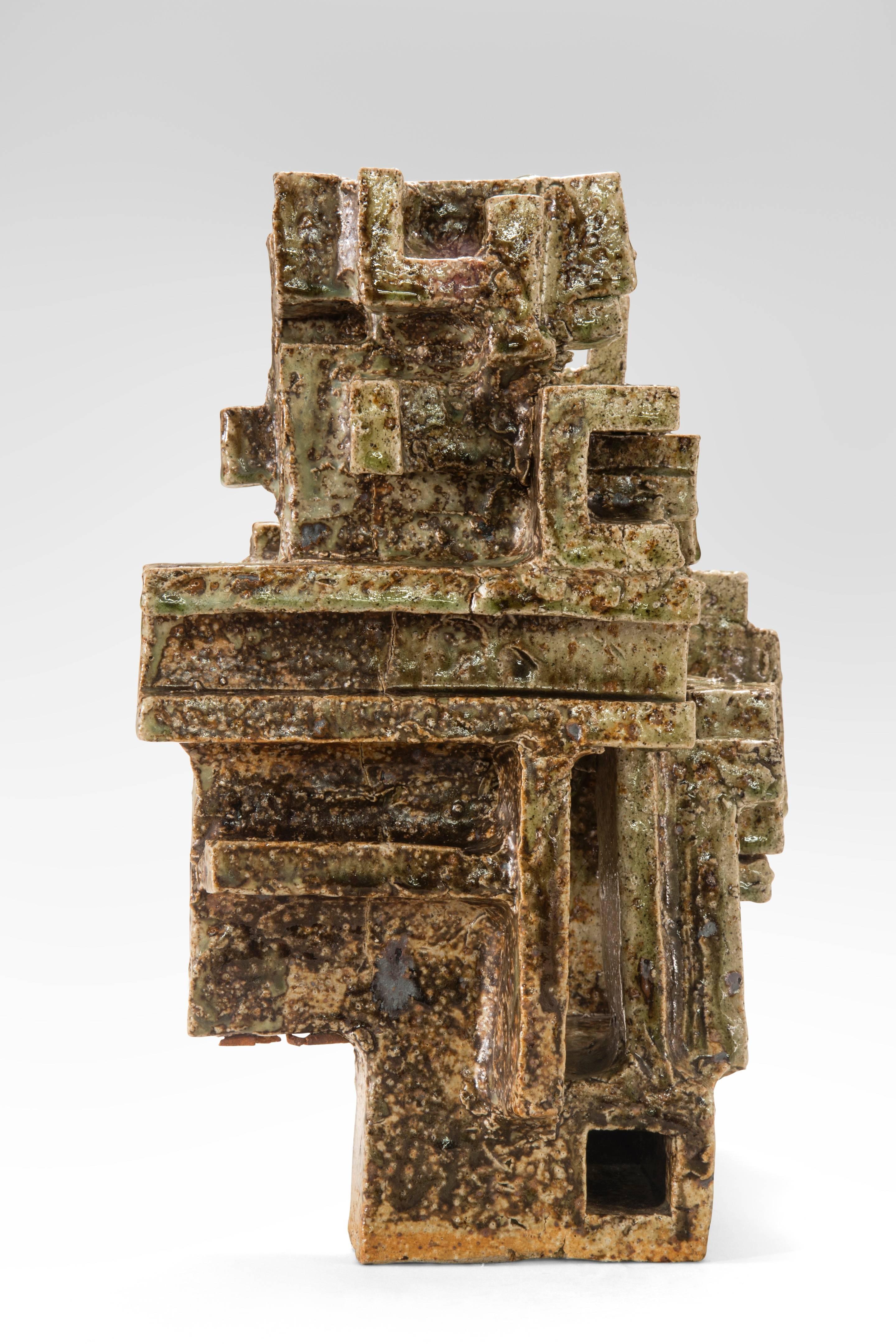 Vassil Ivanoff, Architectural Glazed Stoneware Sculpture In Good Condition For Sale In New York, NY