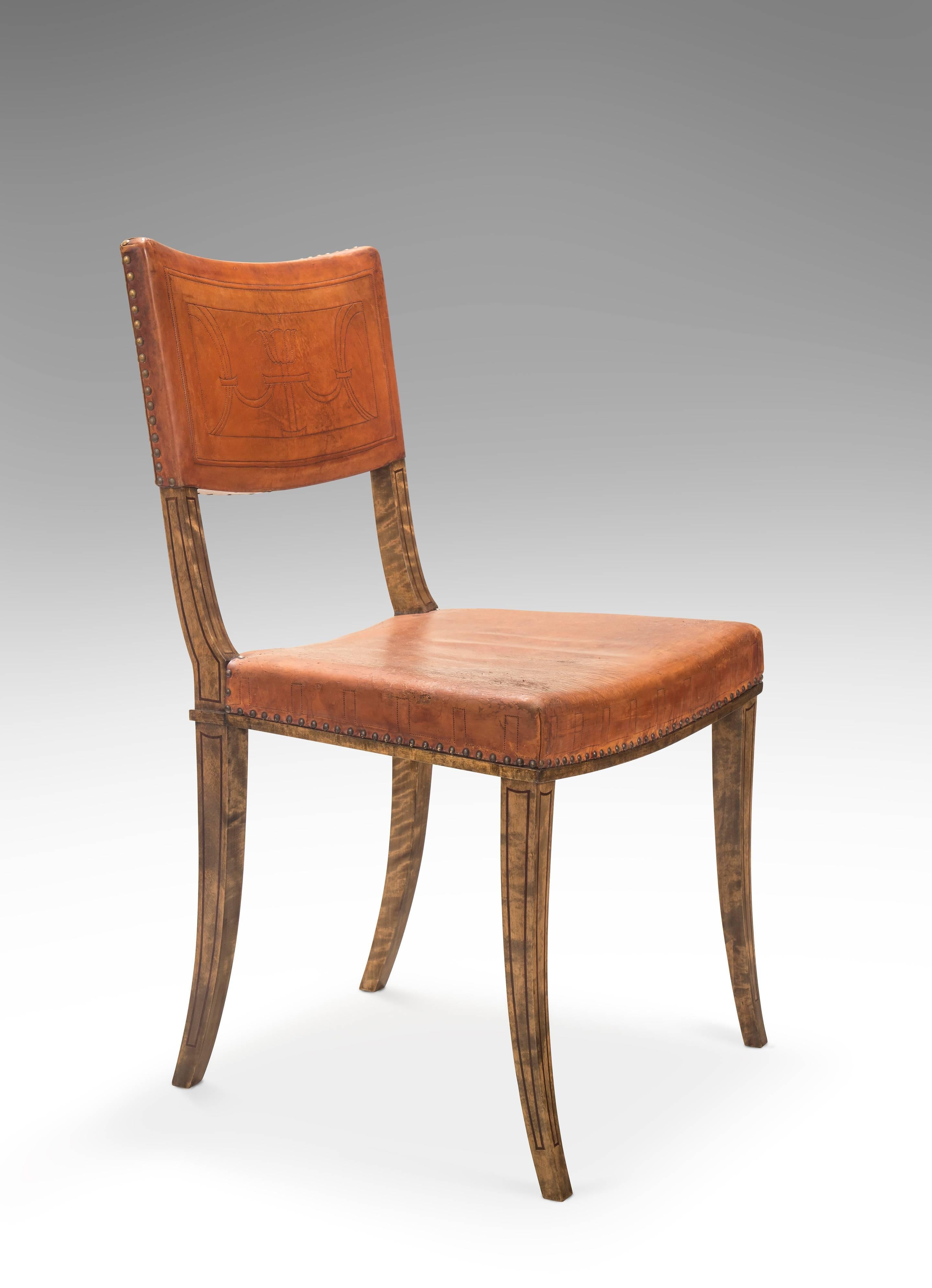 Carl Bergsten Attributed, 4 Swedish Purpleheart Inlaid Birch Chairs In Good Condition In New York, NY