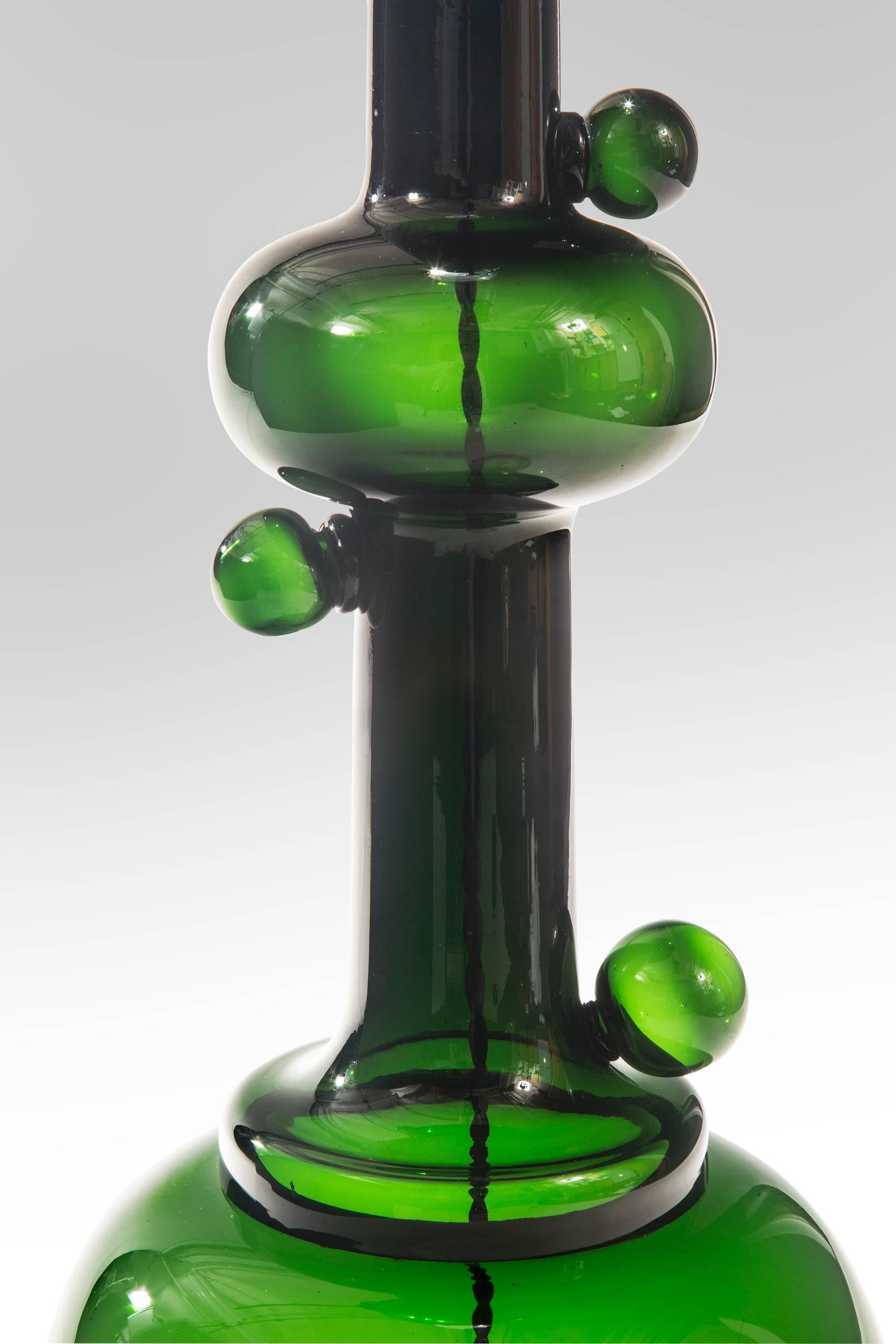 Modern Michael Bang for Holmegaard Attributed, Tall Green Glass Table Lamp