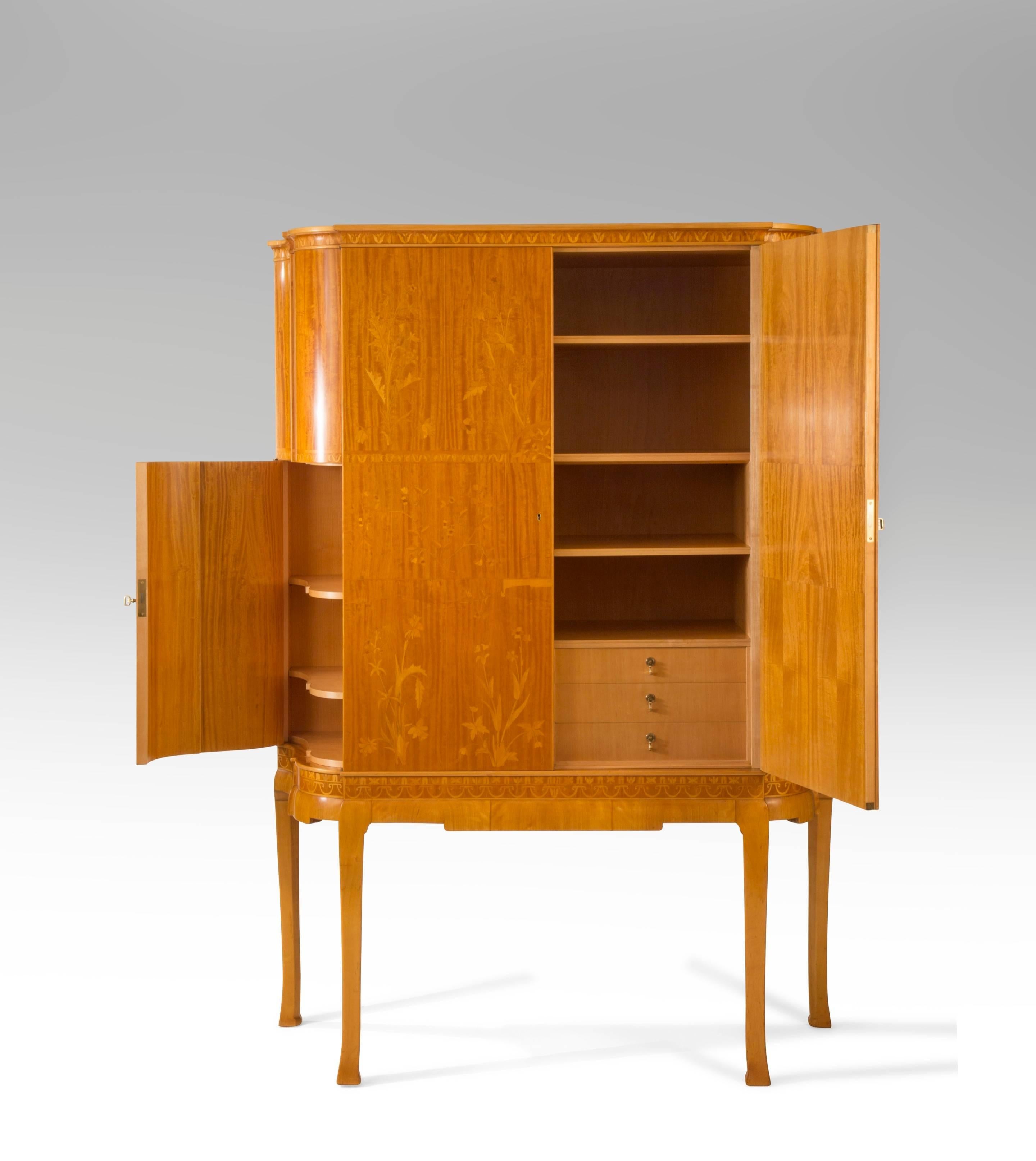 Carl Malmsten, Rare Swedish Marquetry, Satinwood and Birch Cabinet In Good Condition In New York, NY