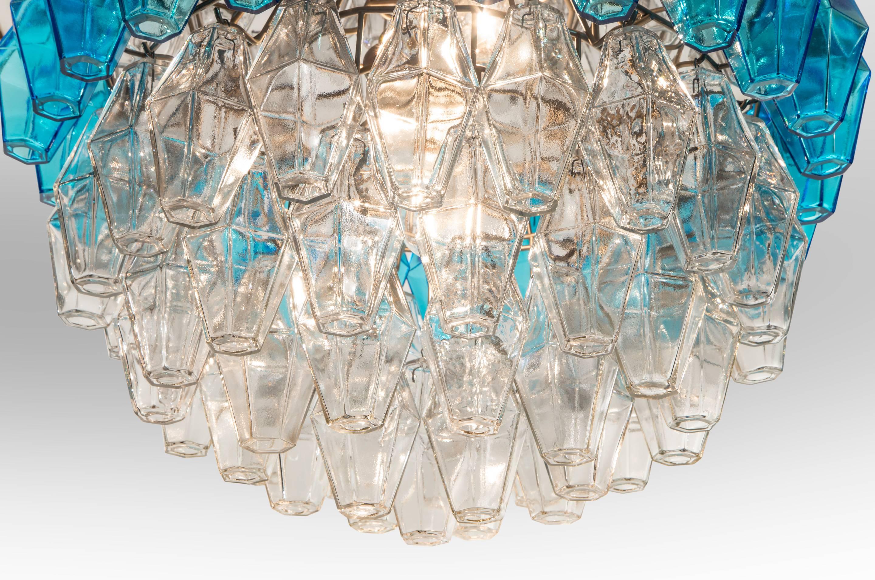 Rare Spherical Form Blue and Colorless Murano Glass Chandelier In Good Condition For Sale In New York, NY