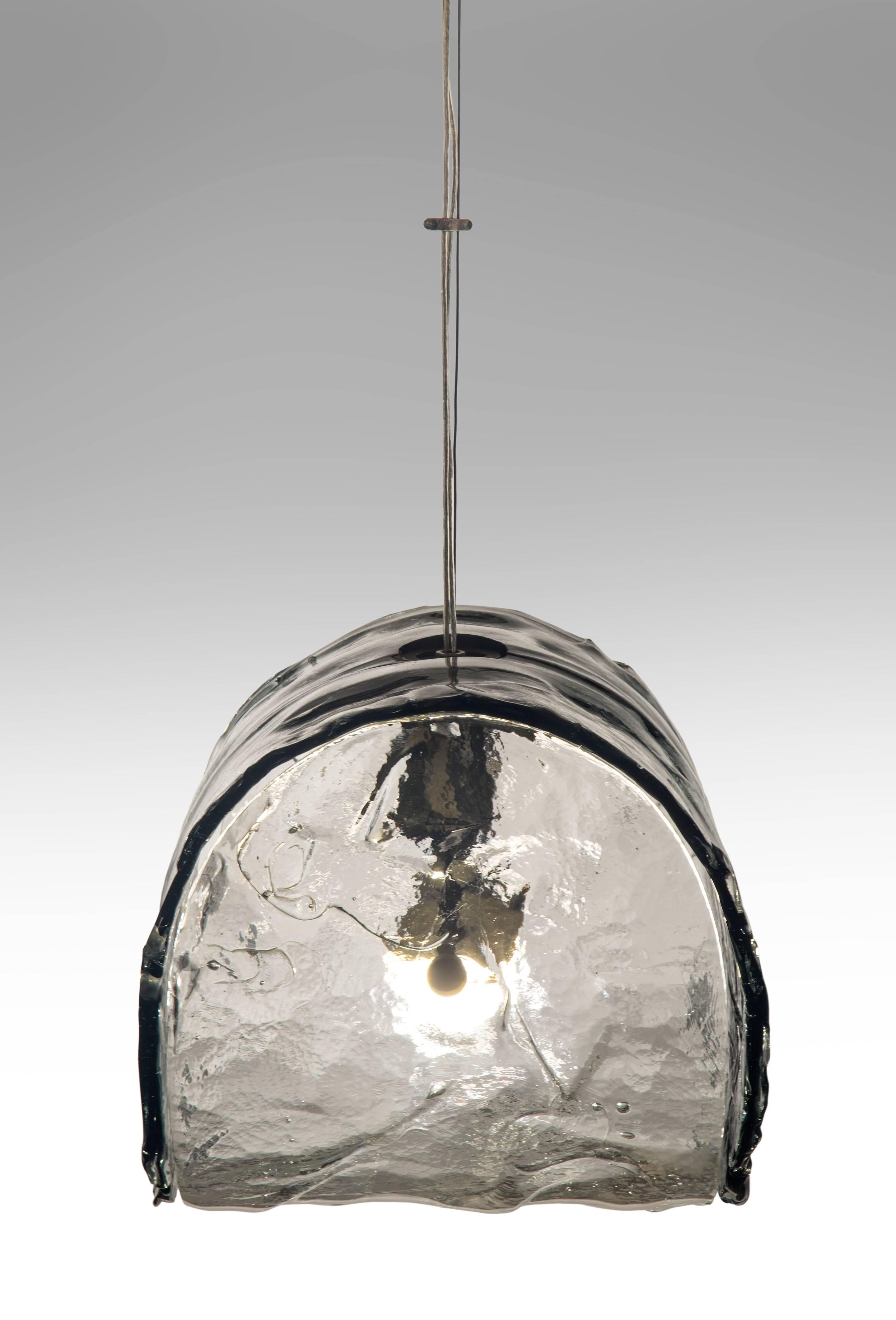 Italian Carlo Nason for Mazzega, Pair of Murano Glass and Steel Pendants