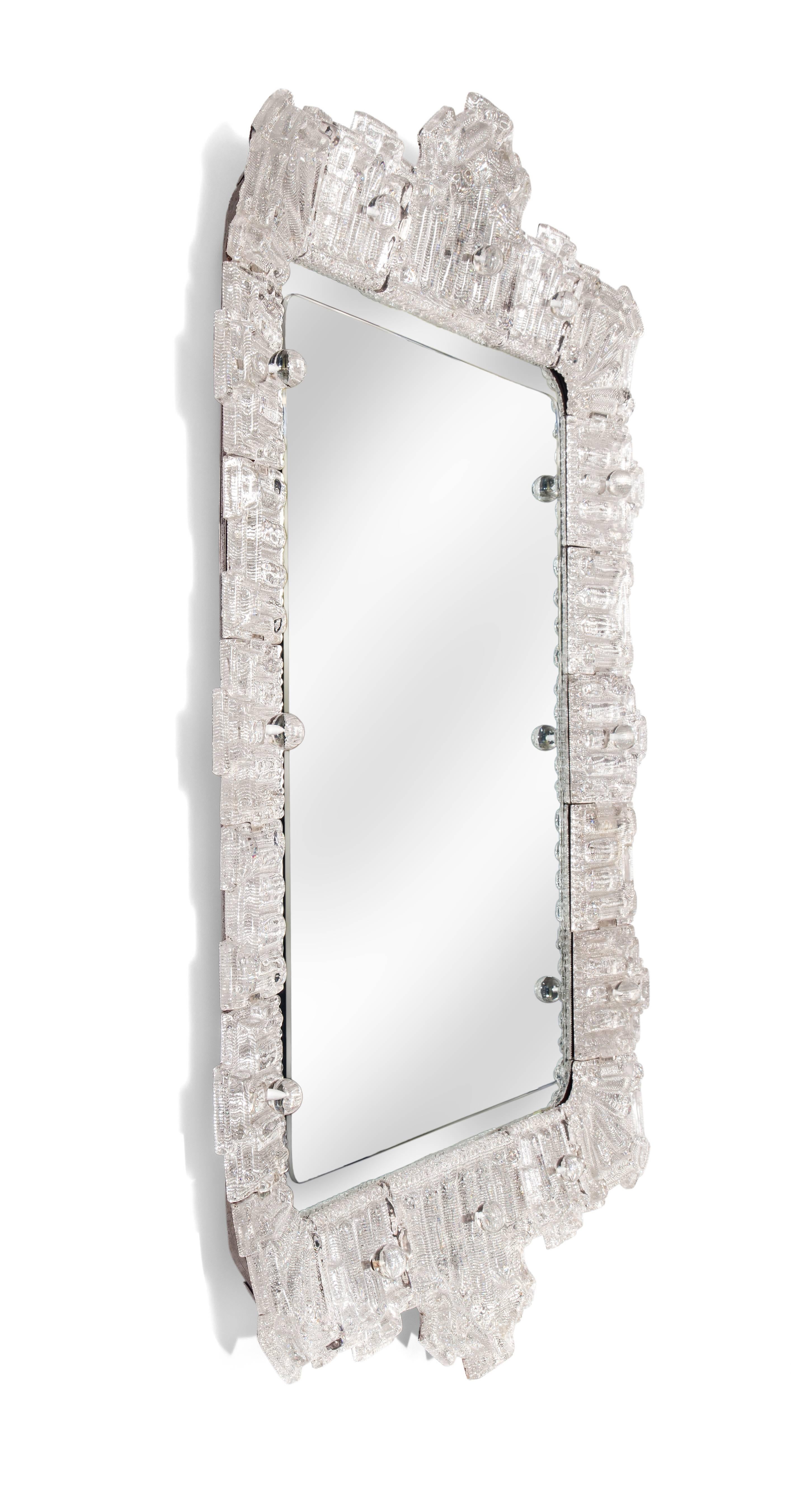 Scandinavian Modern Orrefors, Exceptionally Large and Rare Pair of Swedish Glass Framed Mirrors