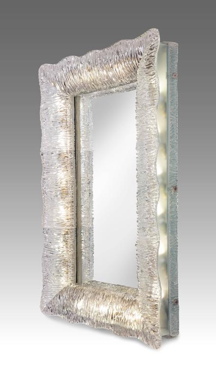 Venini, Rare Illuminated Textured and Colorless Murano Glass Framed