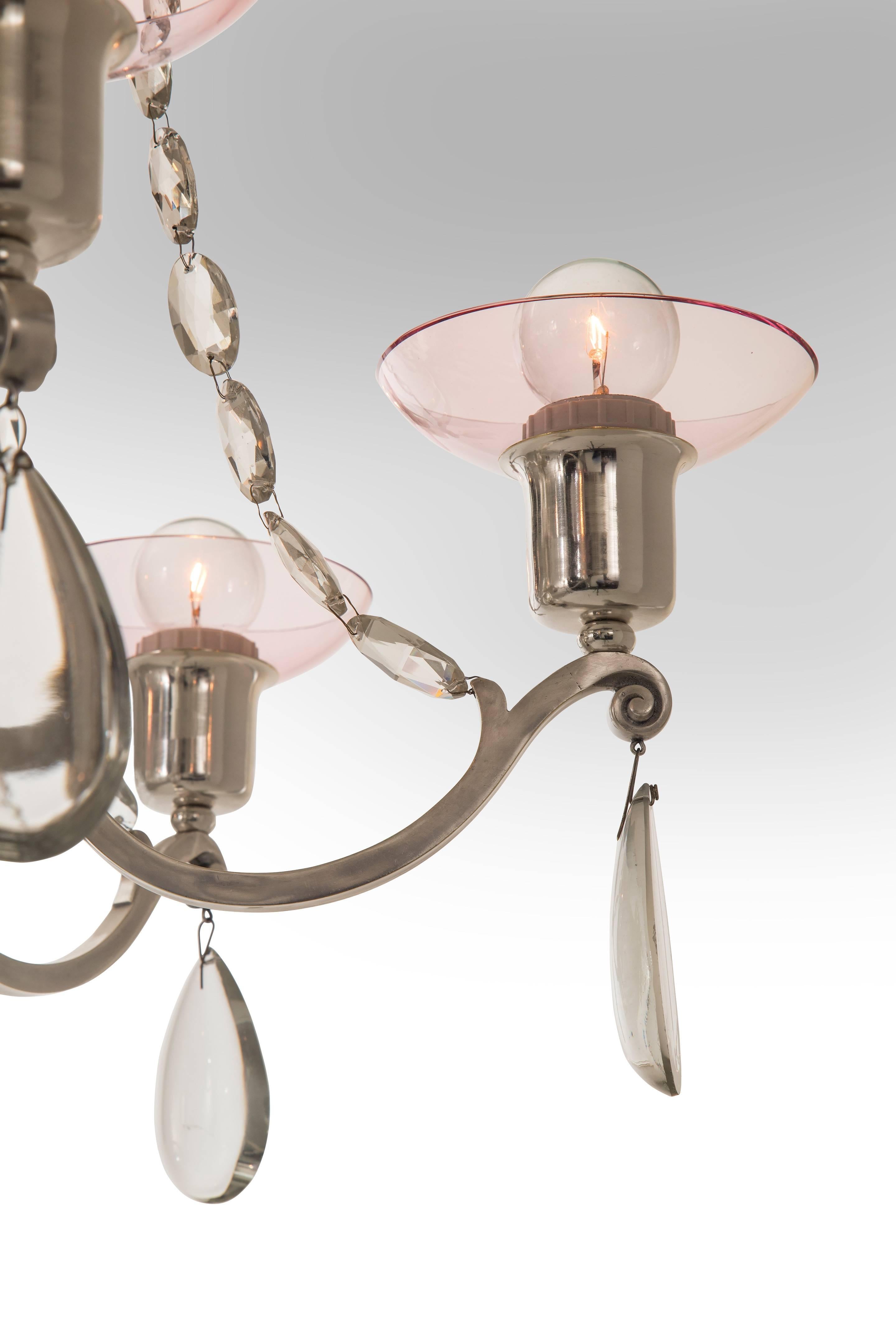 20th Century Elis Bergh for C.G. Hallberg, Rare Swedish Grace Period Silvered Chandelier