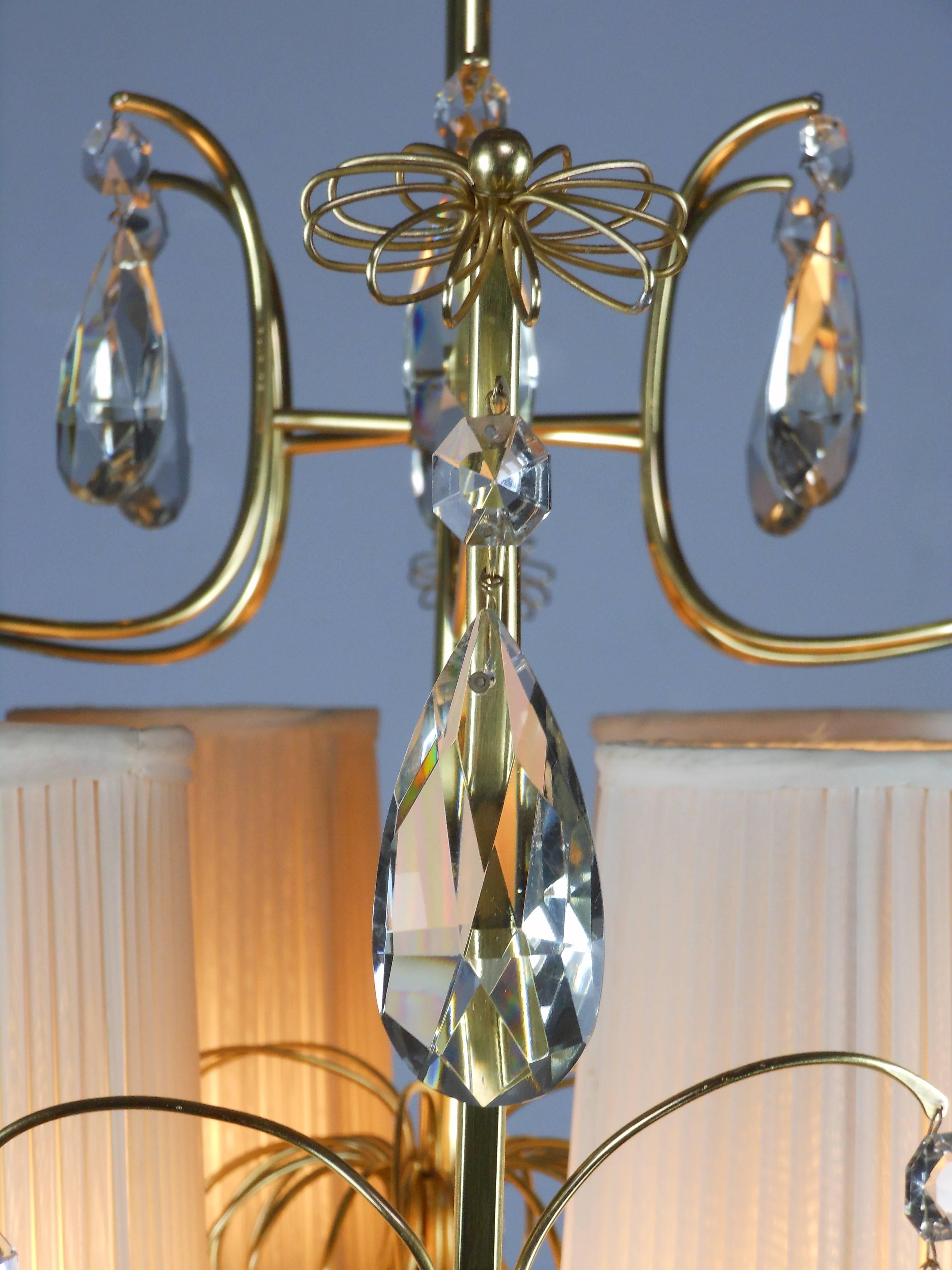 Paavo Tynell, Rare and Large Brass and Crystal Six Light Chandelier  For Sale 2