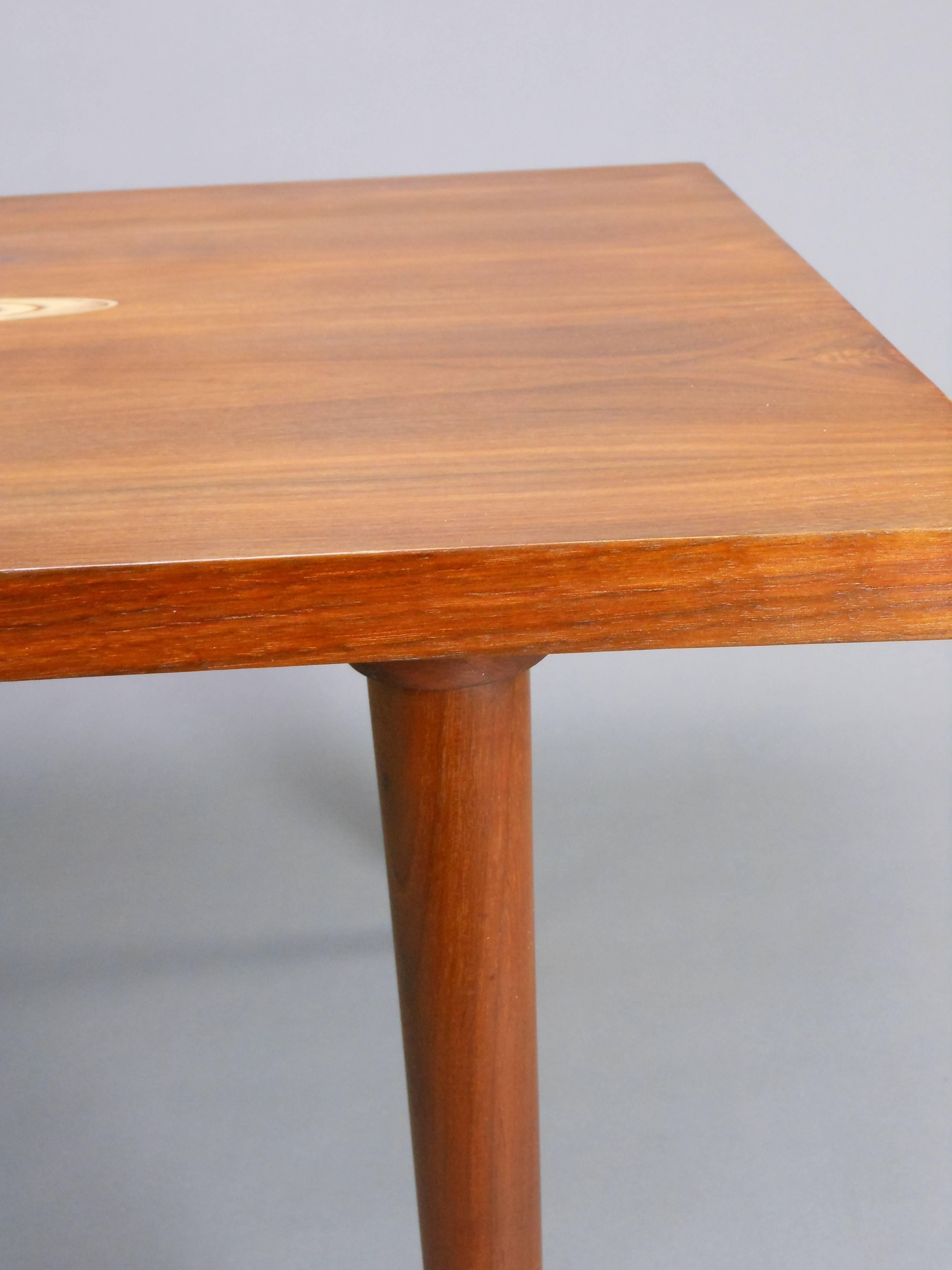 Mid-Century Modern Tapio Wirkhala, Mid Century Marquetry Inlaid Teak Rectangular Coffee Table  For Sale