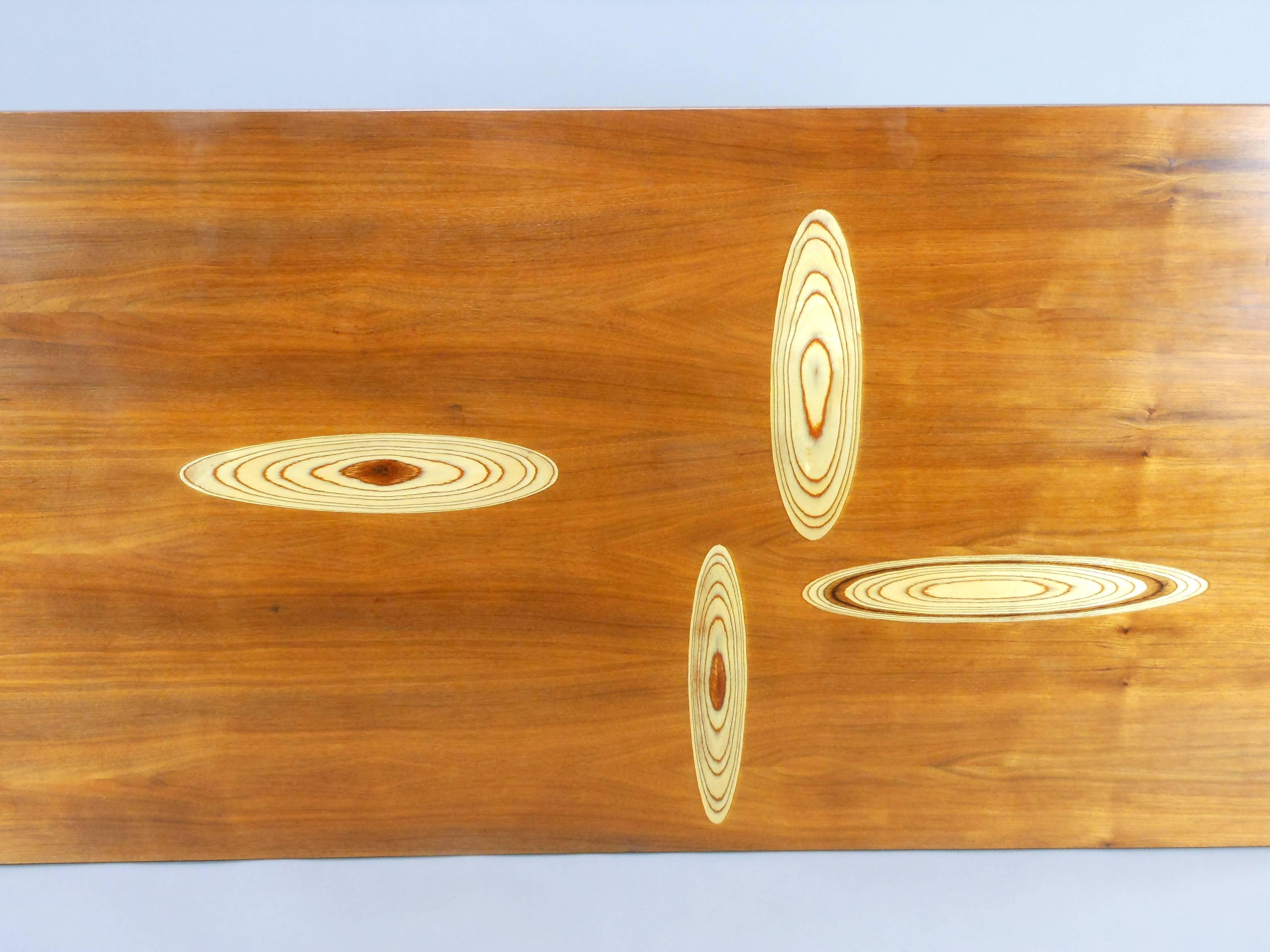 Tapio Wirkhala, Mid Century Marquetry Inlaid Teak Rectangular Coffee Table  In Good Condition For Sale In New York, NY