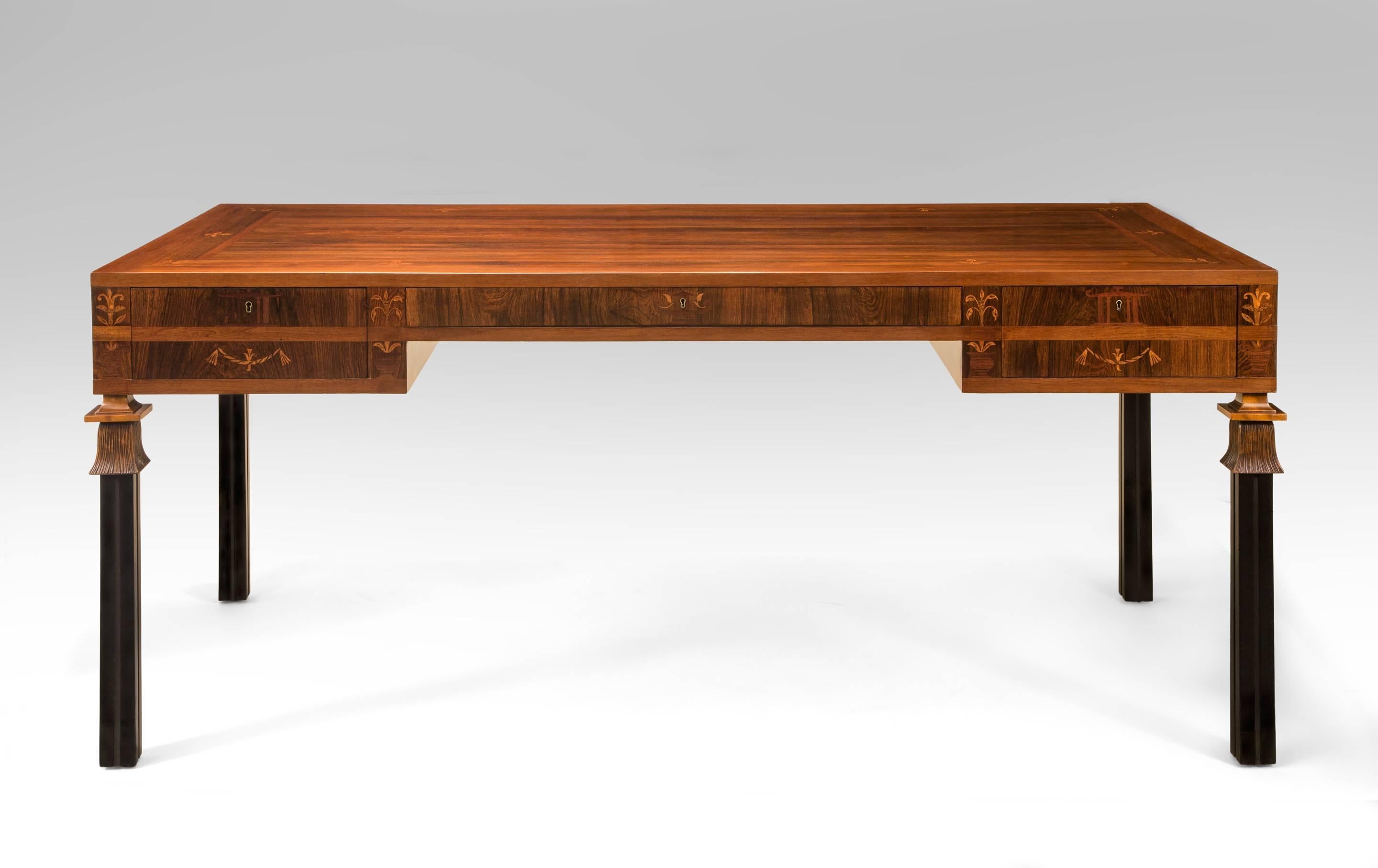 Art Deco Carl Malmsten for Hjalmar Jackson, Important and Large Swedish Rosewood Desk For Sale