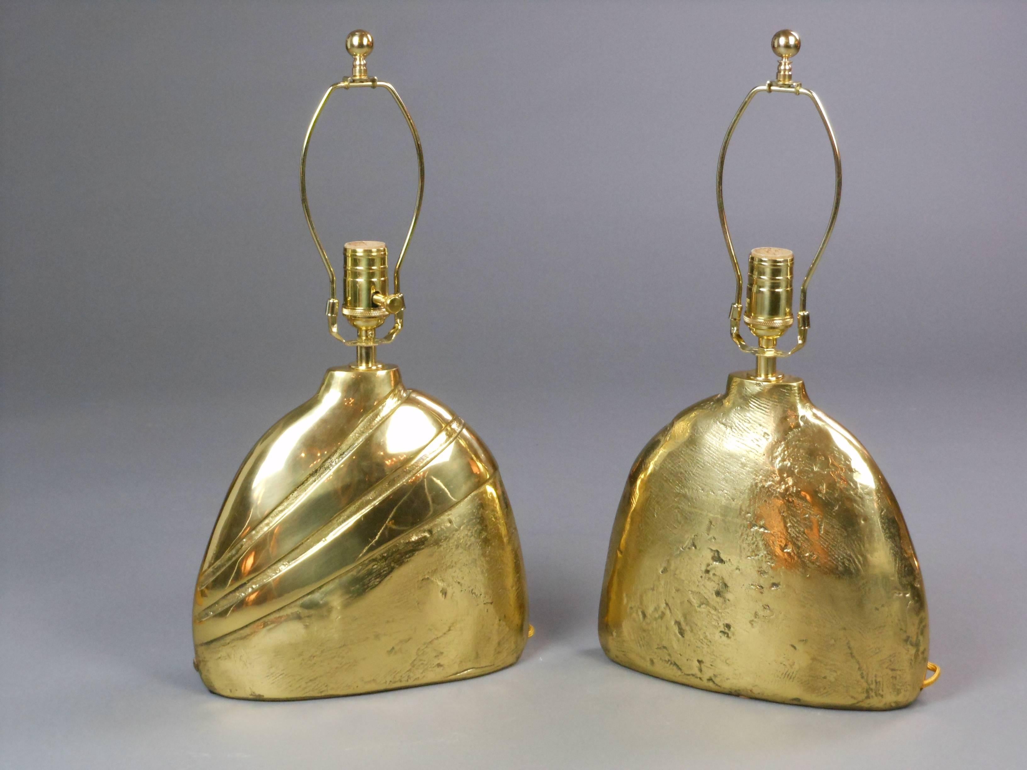Pair of Italian Cast Brass Lamps.  Signed. In Good Condition For Sale In New York, NY