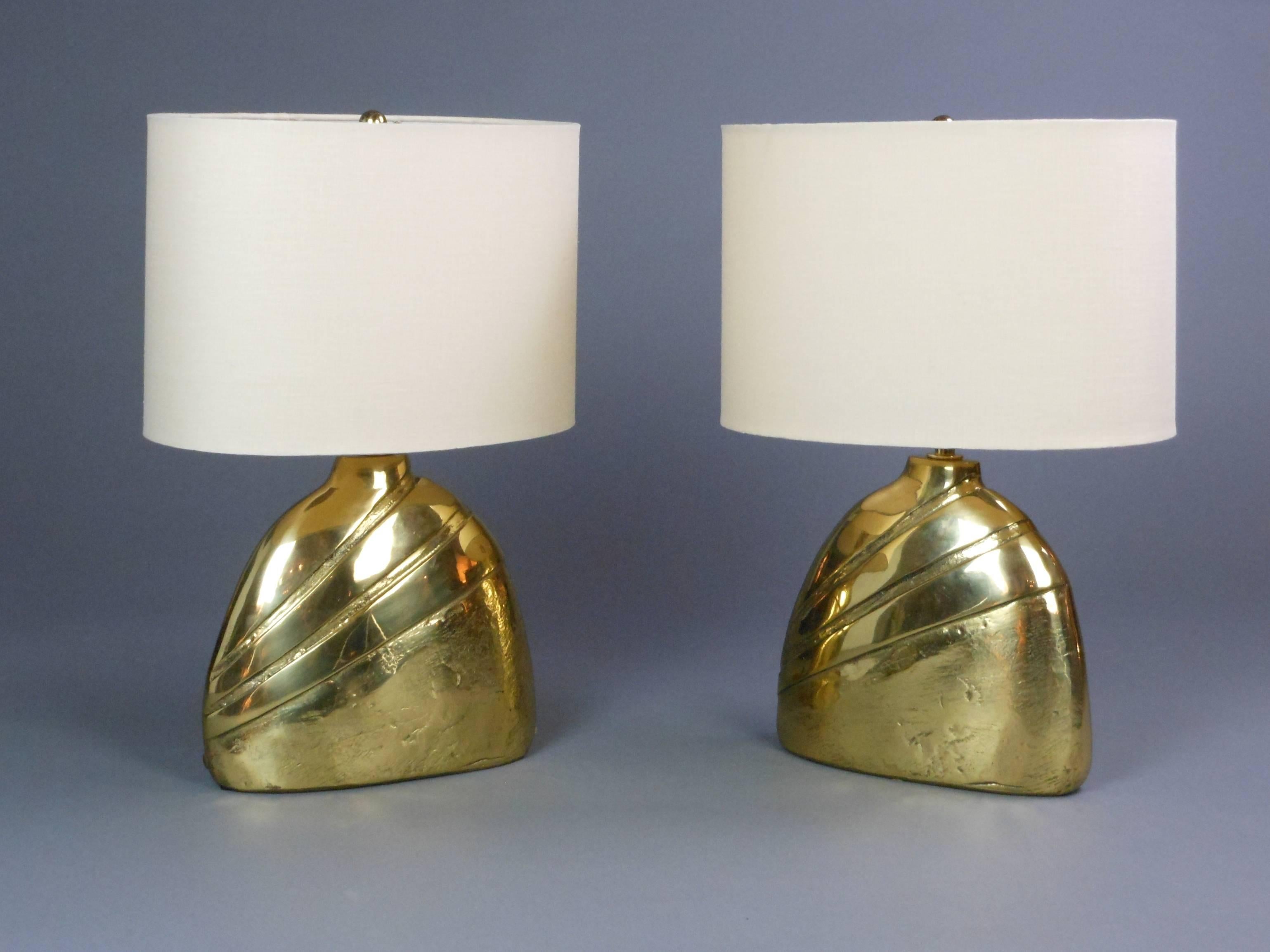 20th Century Pair of Italian Cast Brass Lamps.  Signed. For Sale