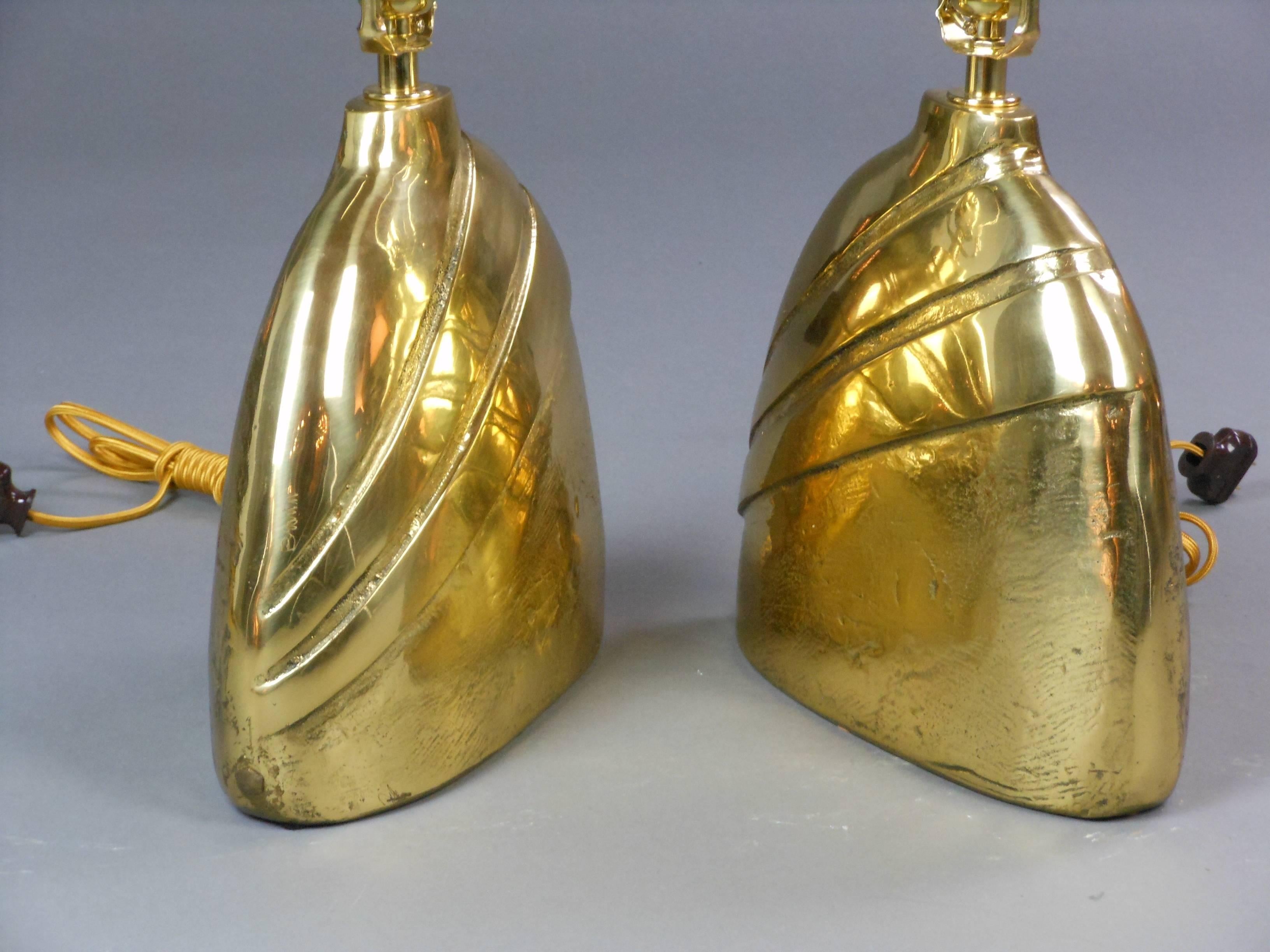 Pair of Italian Cast Brass Lamps.  Signed. For Sale 4